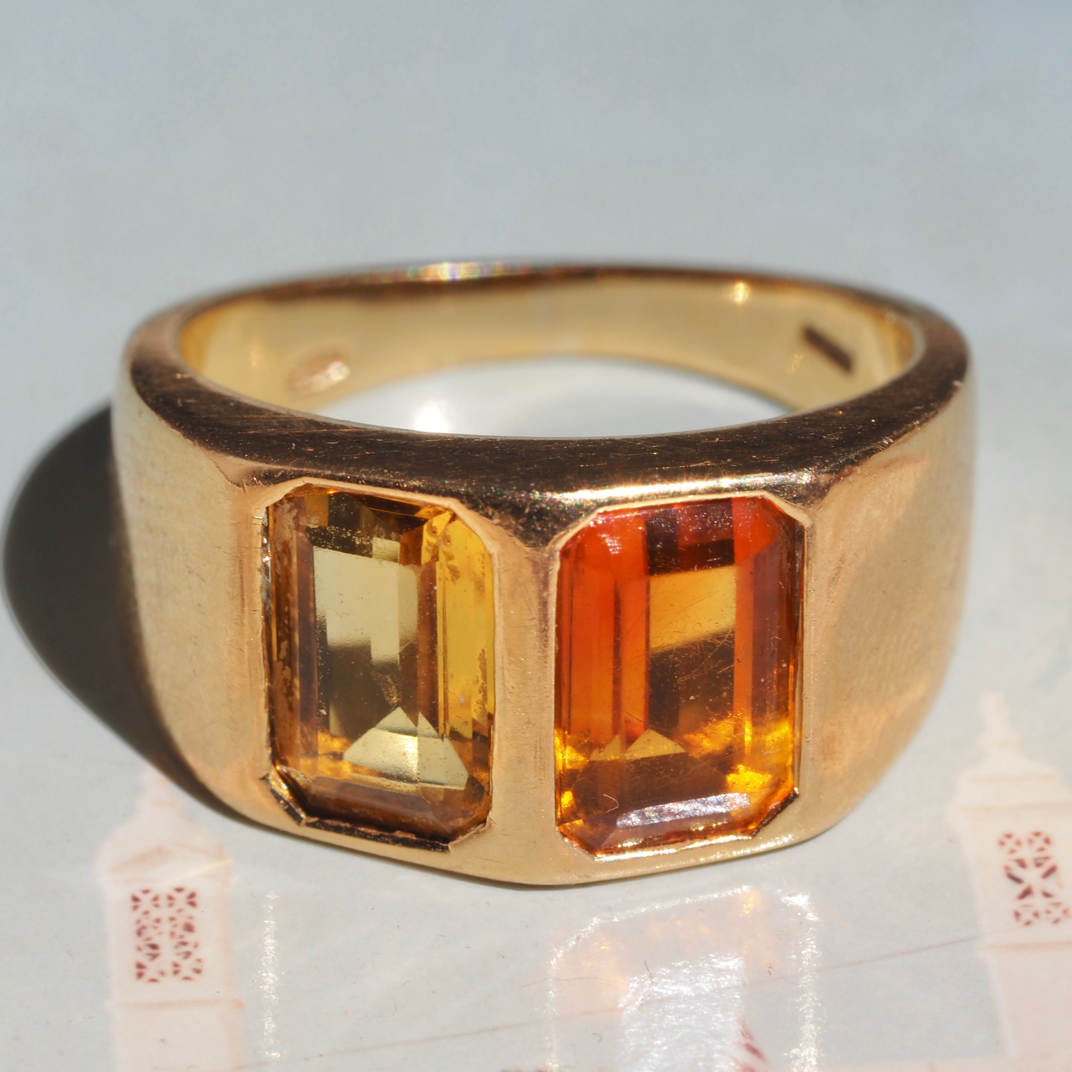 Vintage Italian Citrine and Beryl 18k Gold Ring