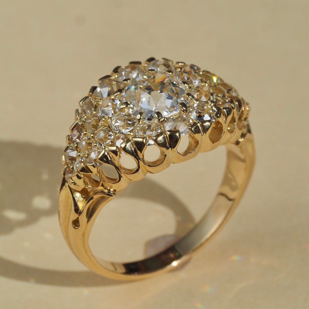 c. 1910 2.90ctw Old Mine Cut Diamond Cluster 18k Gold Ring