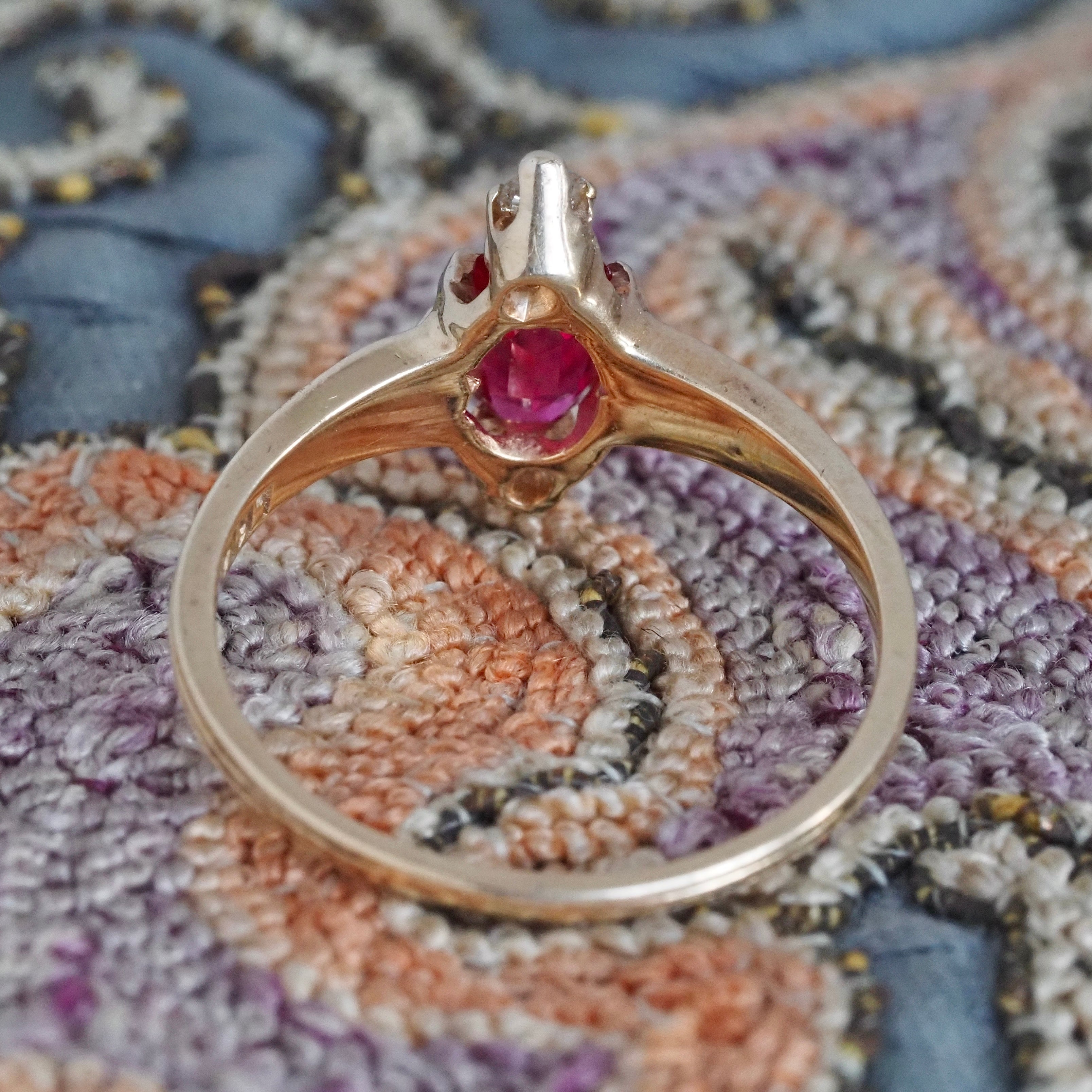 Antique Victorian Natural Ruby Old Mine Cut Diamond Marquis Ring