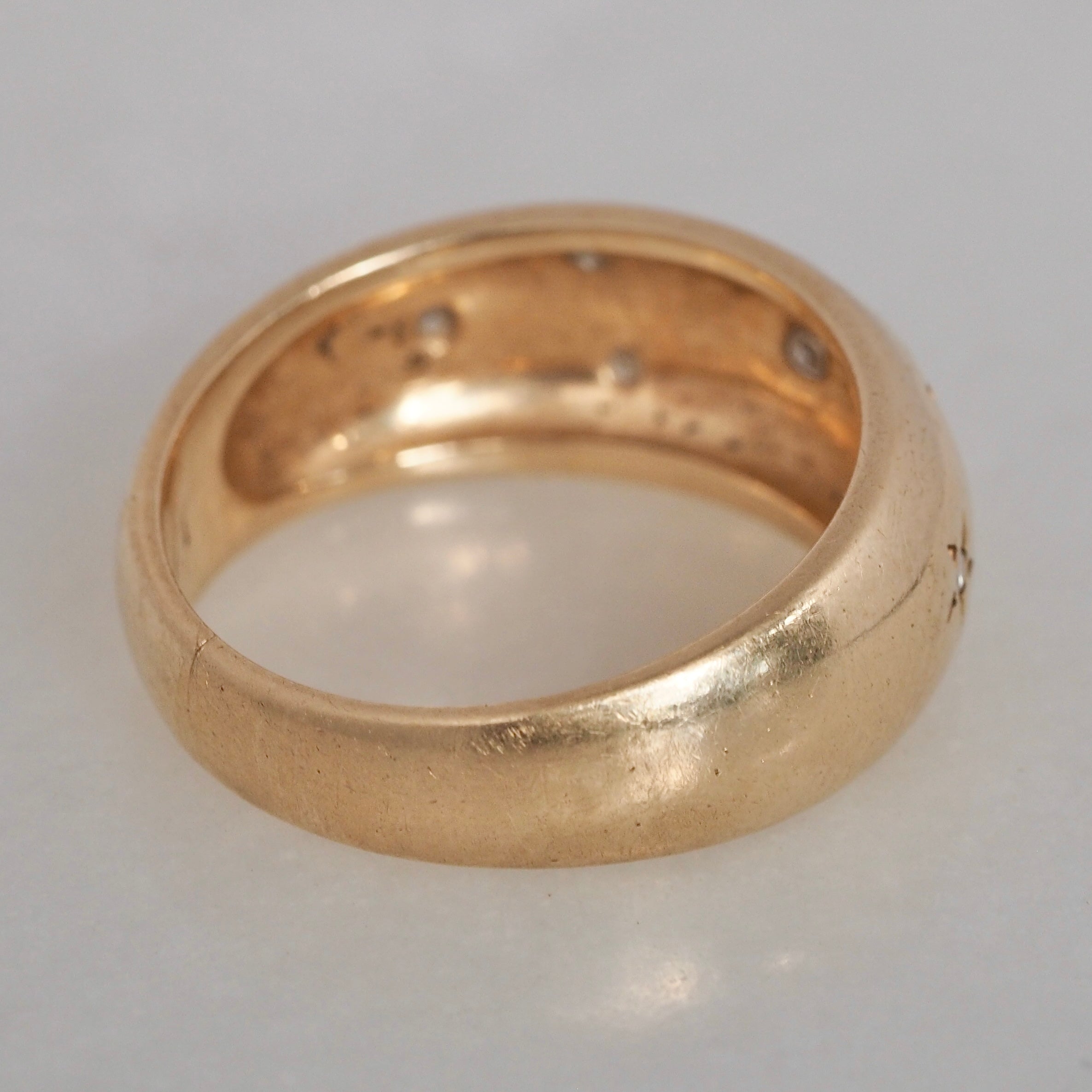 Midcentury Modern 14k Gold Diamond Starburst Dome Band