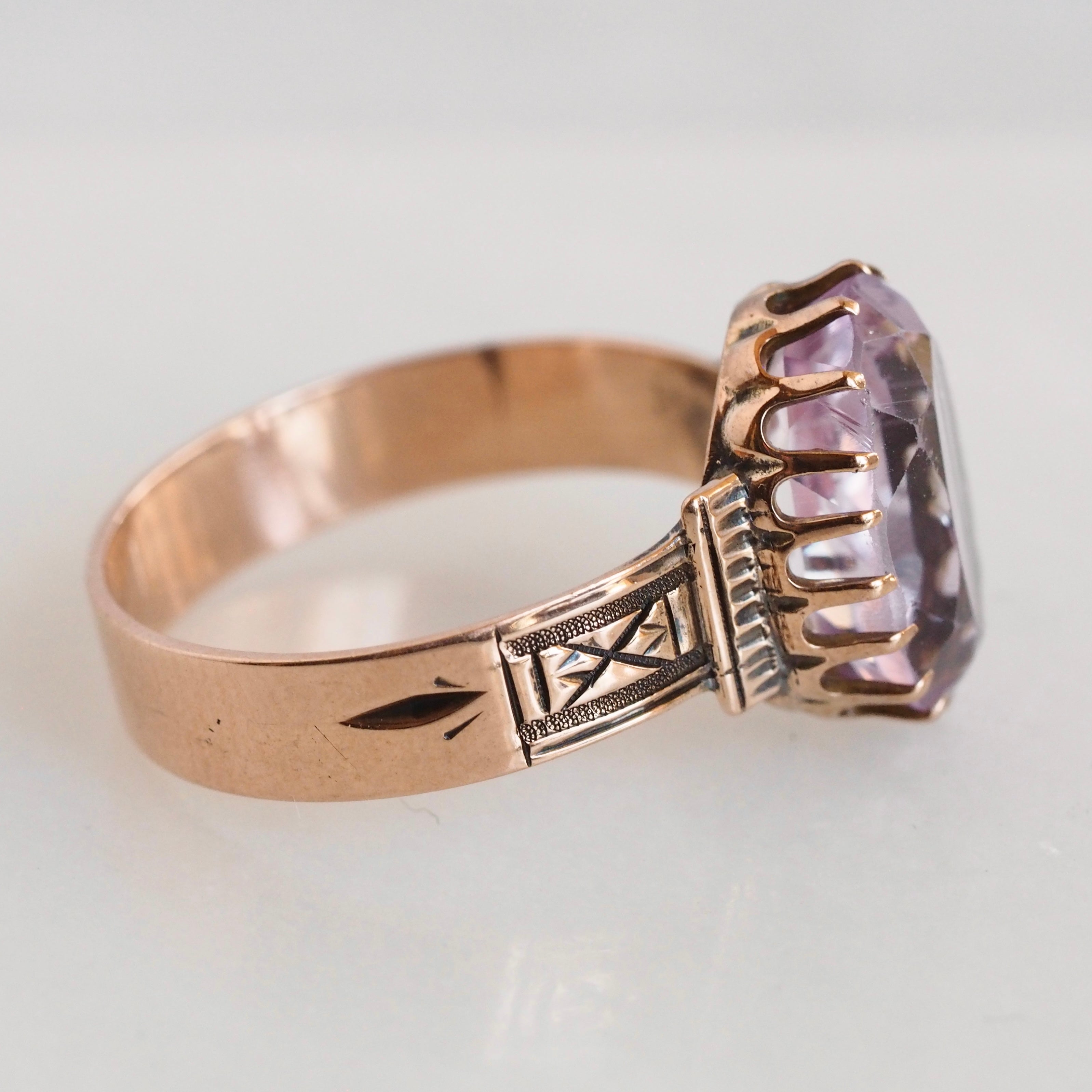 Victorian 10k Gold Rose De France Amethyst Ring