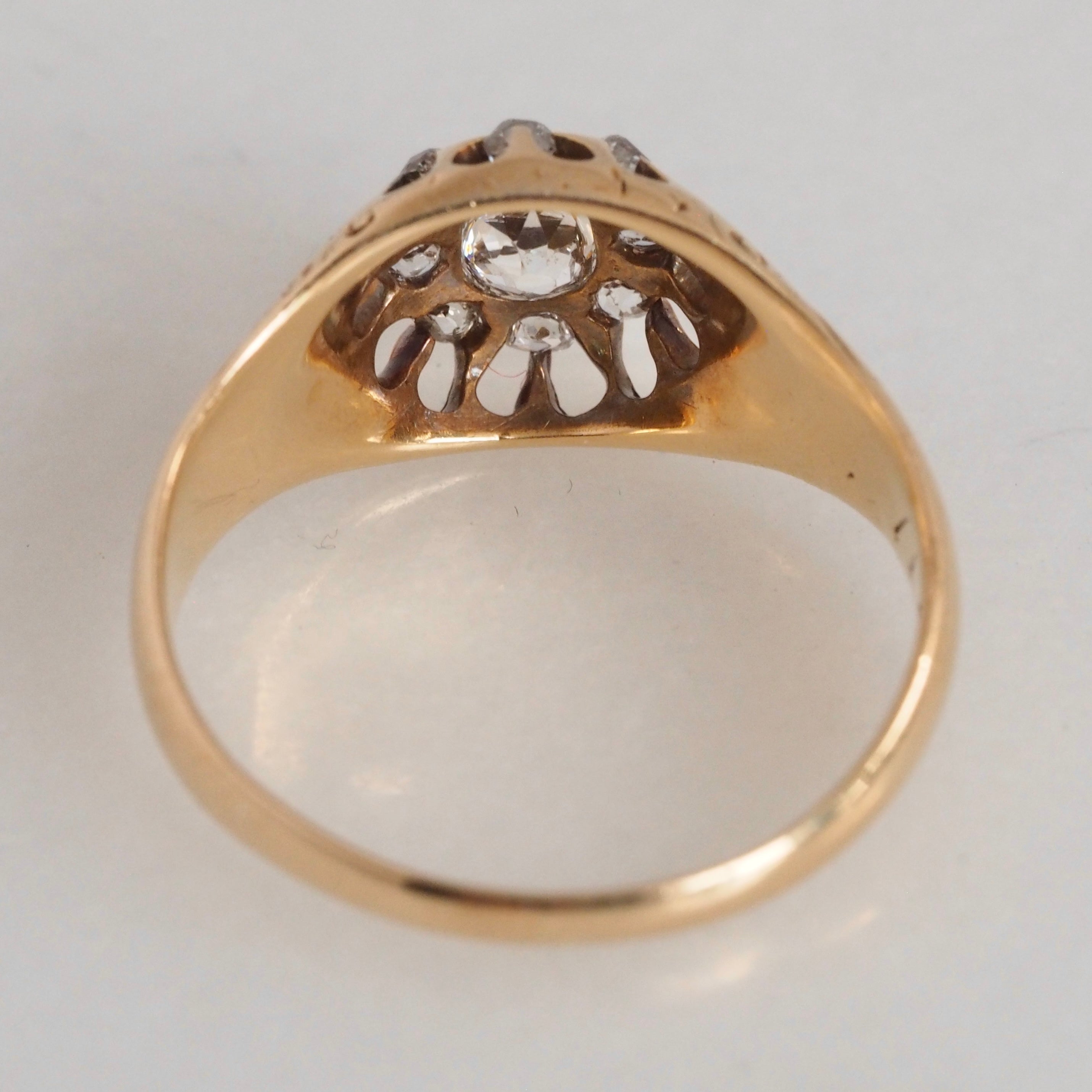 Antique Victorian 18k Gold Old Mine Cut Diamond Cluster Ring
