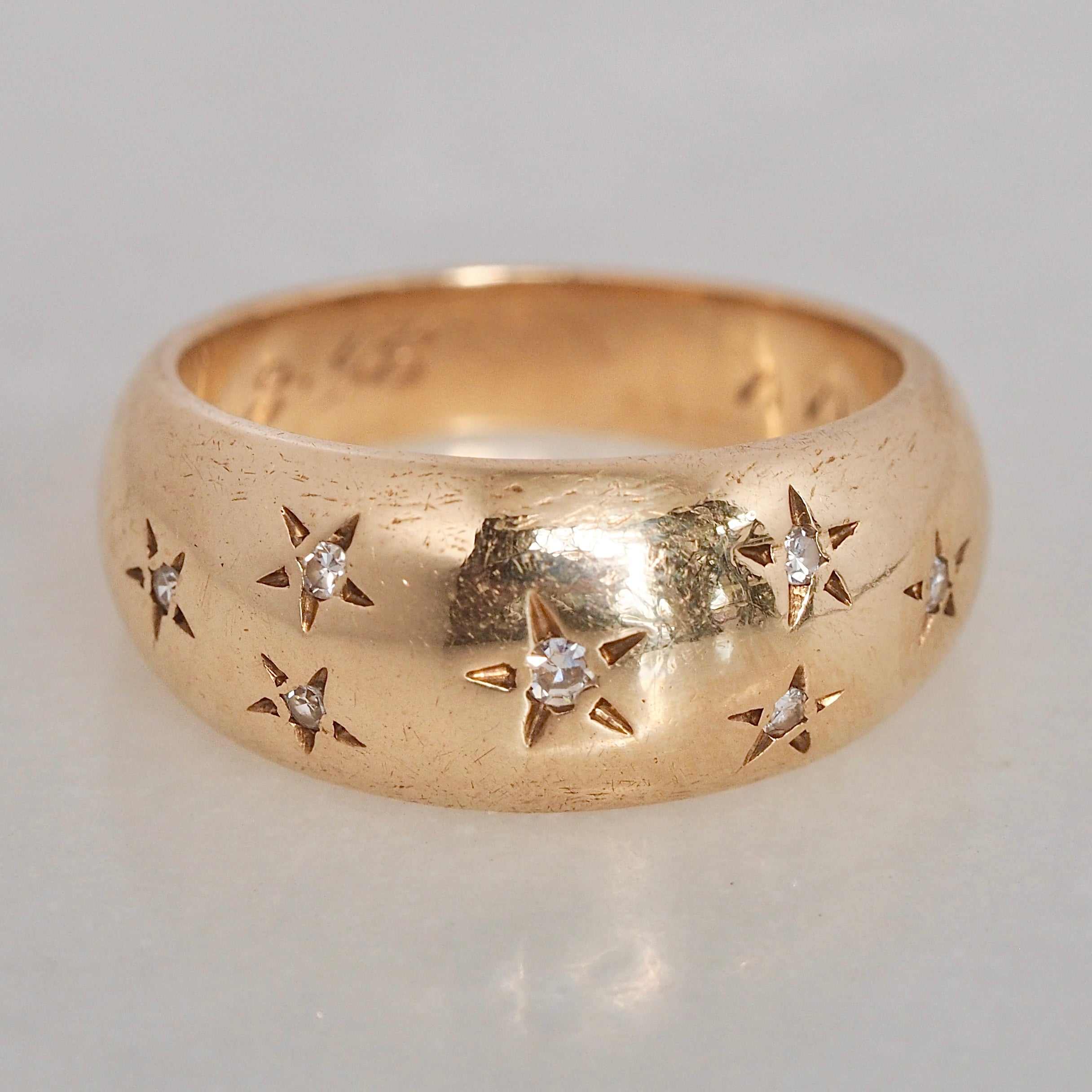 Midcentury Modern 14k Gold Diamond Starburst Dome Band
