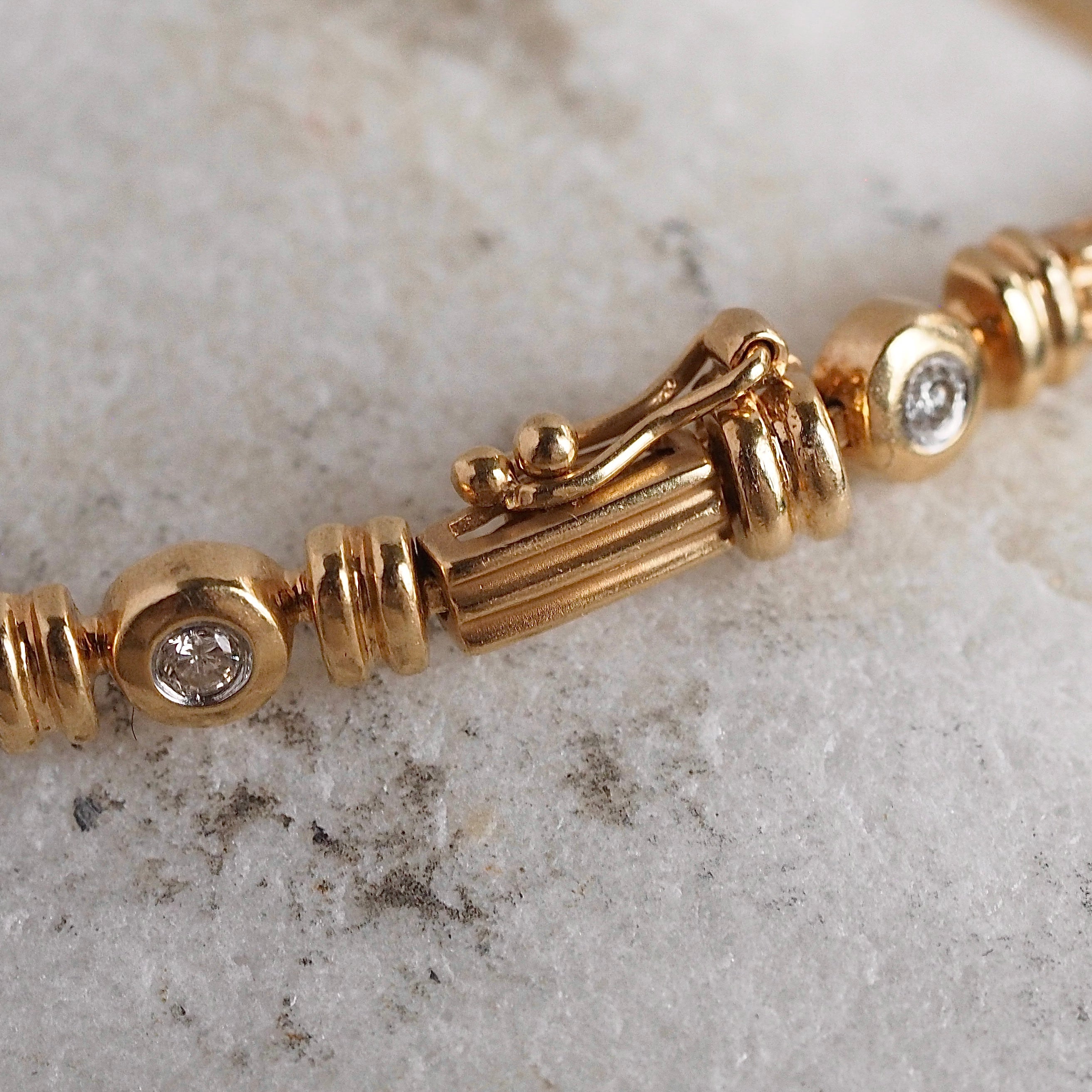 Vintage 14k Gold and Bezel Set Diamond Bracelet