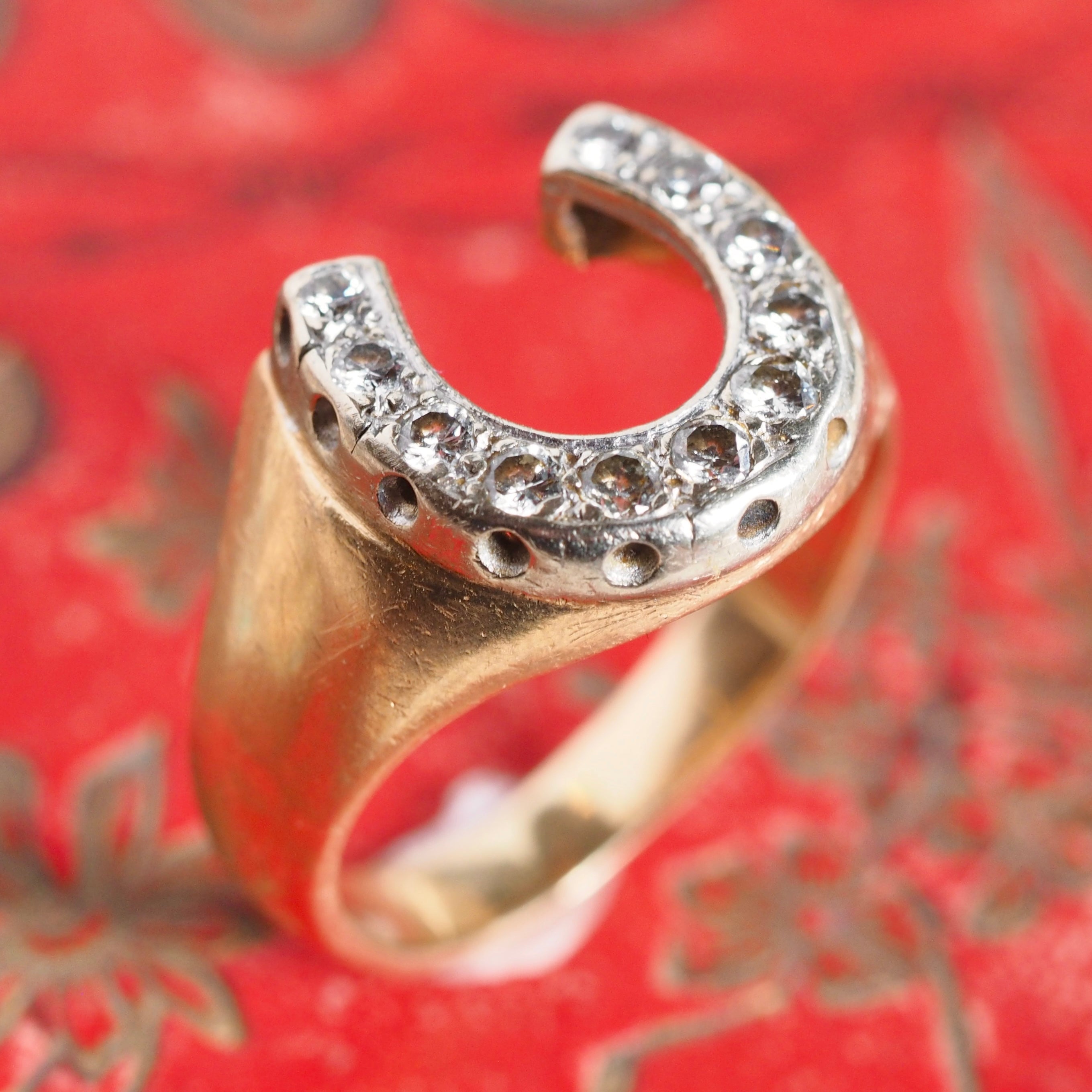 Vintage 14k Gold Diamond Horseshoe Ring
