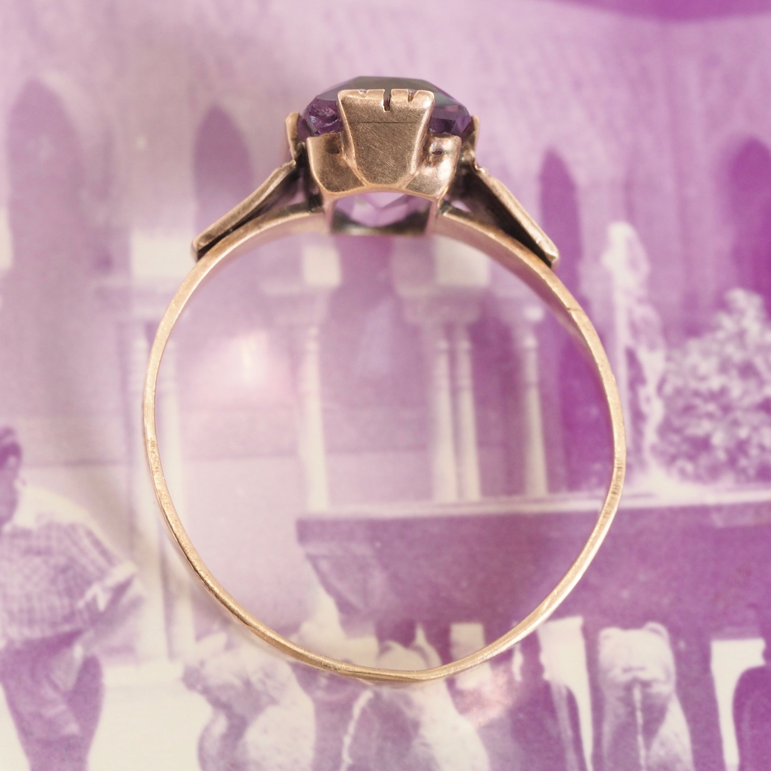 Antique Victorian 14k Gold Amethyst and Seed Pearl Ring