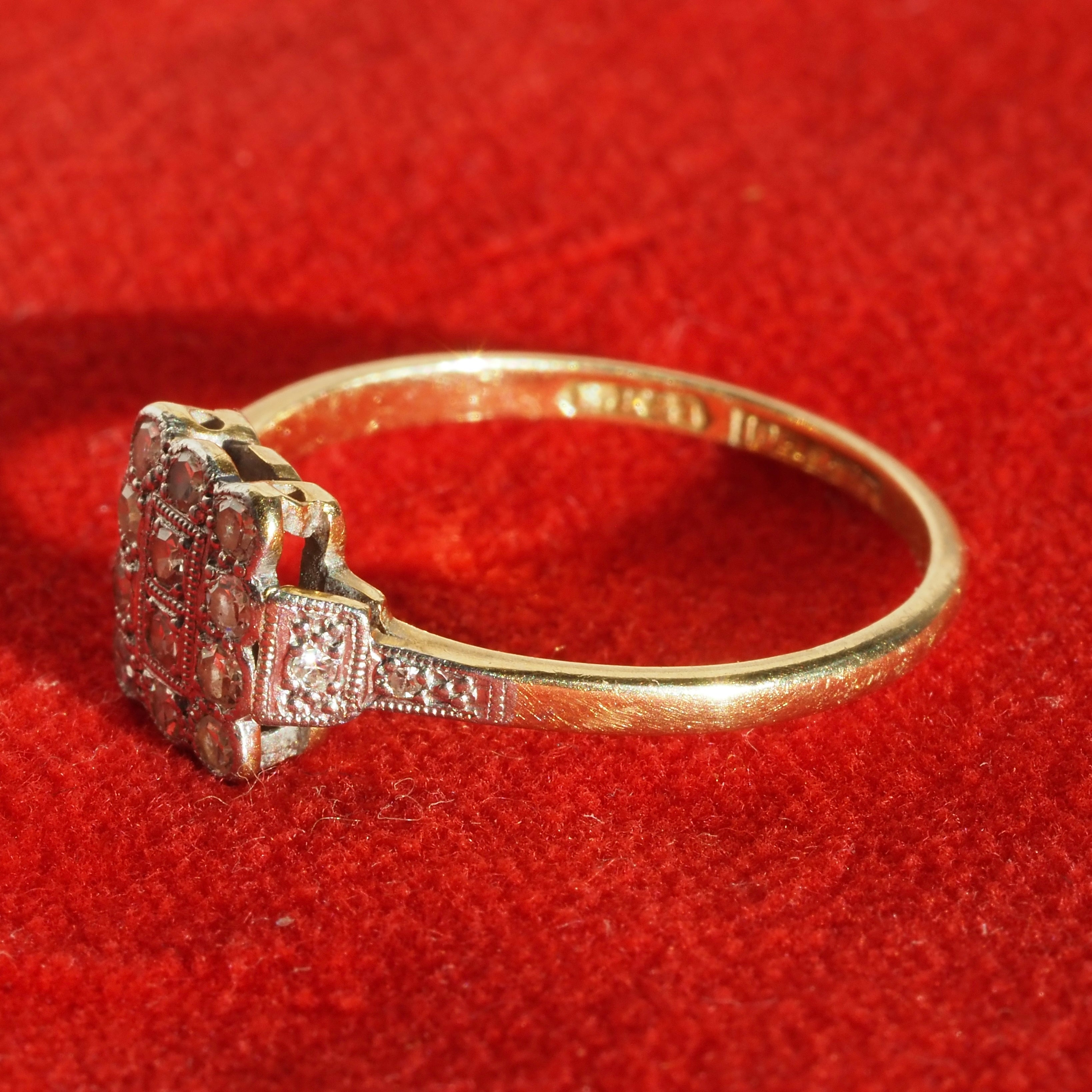 Antique Edwardian English Scalloped Square Diamond 18k Gold and Platinum Engagement Ring