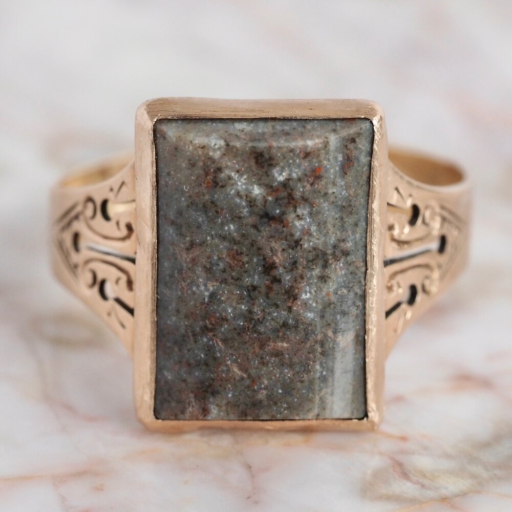 Antique Victorian 14k Barrel Cut Granite Ring