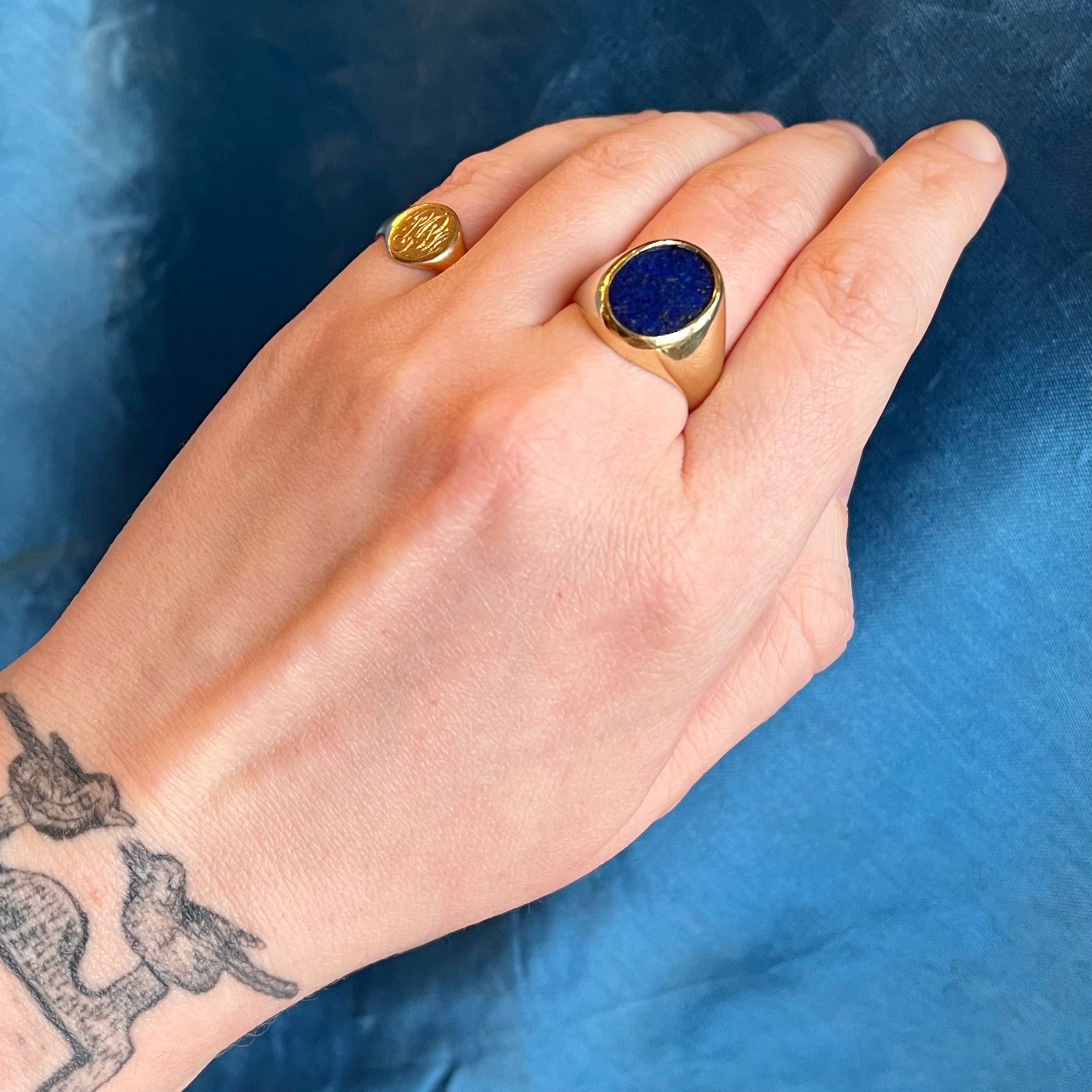 Vintage Greek 18k Gold Lapis Signet Ring