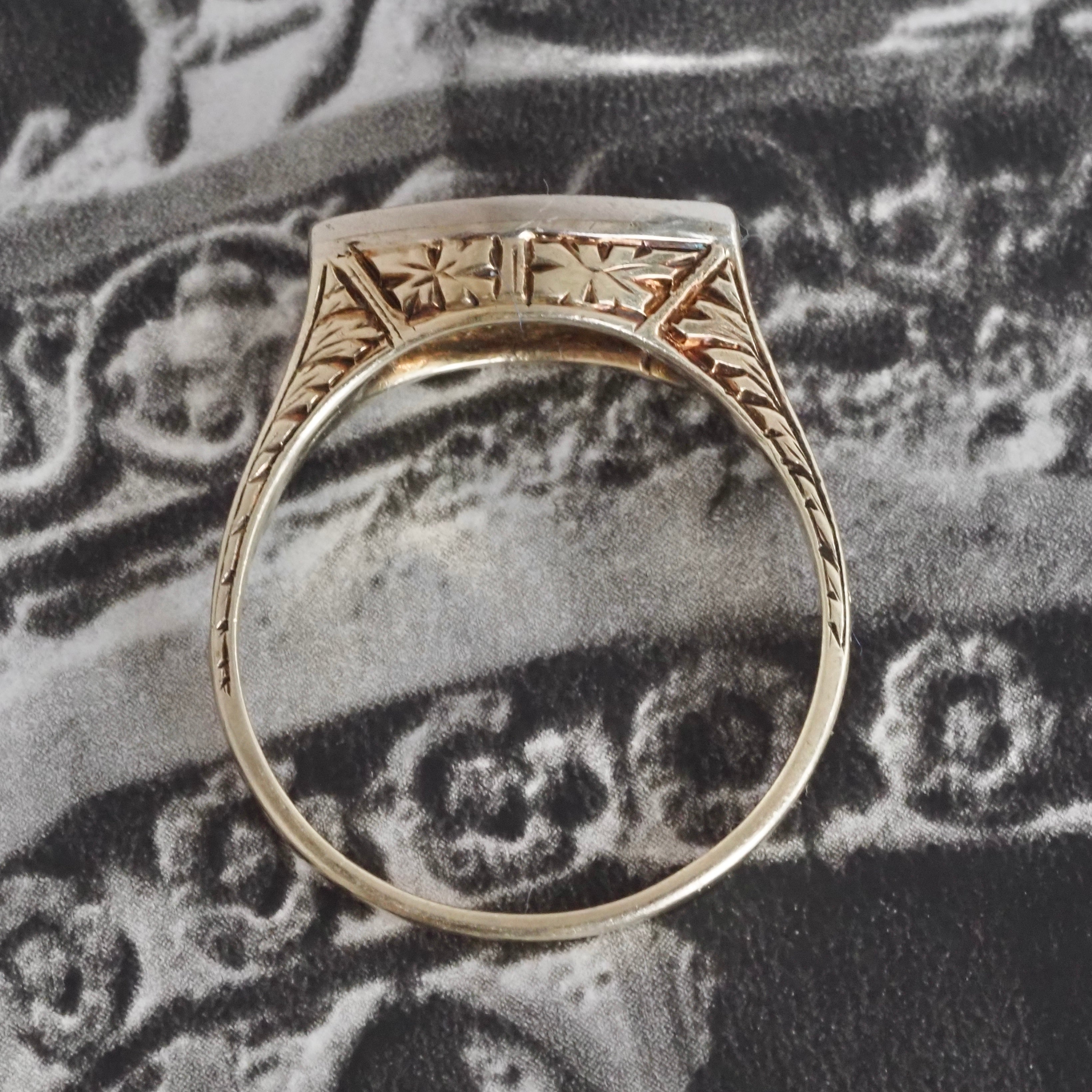 Antique Art Deco Old European Cut Diamond Trilogy 14k Gold Two Tone Engagement Ring