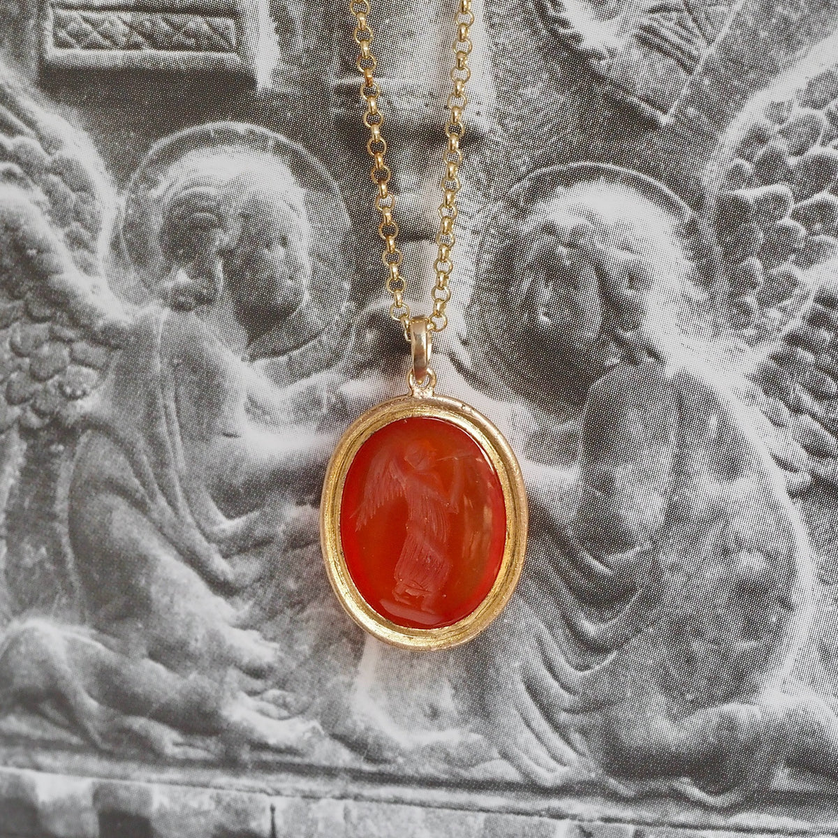 Antique Carnelian Angel Gabriel Intaglio Pendant with Vintage English