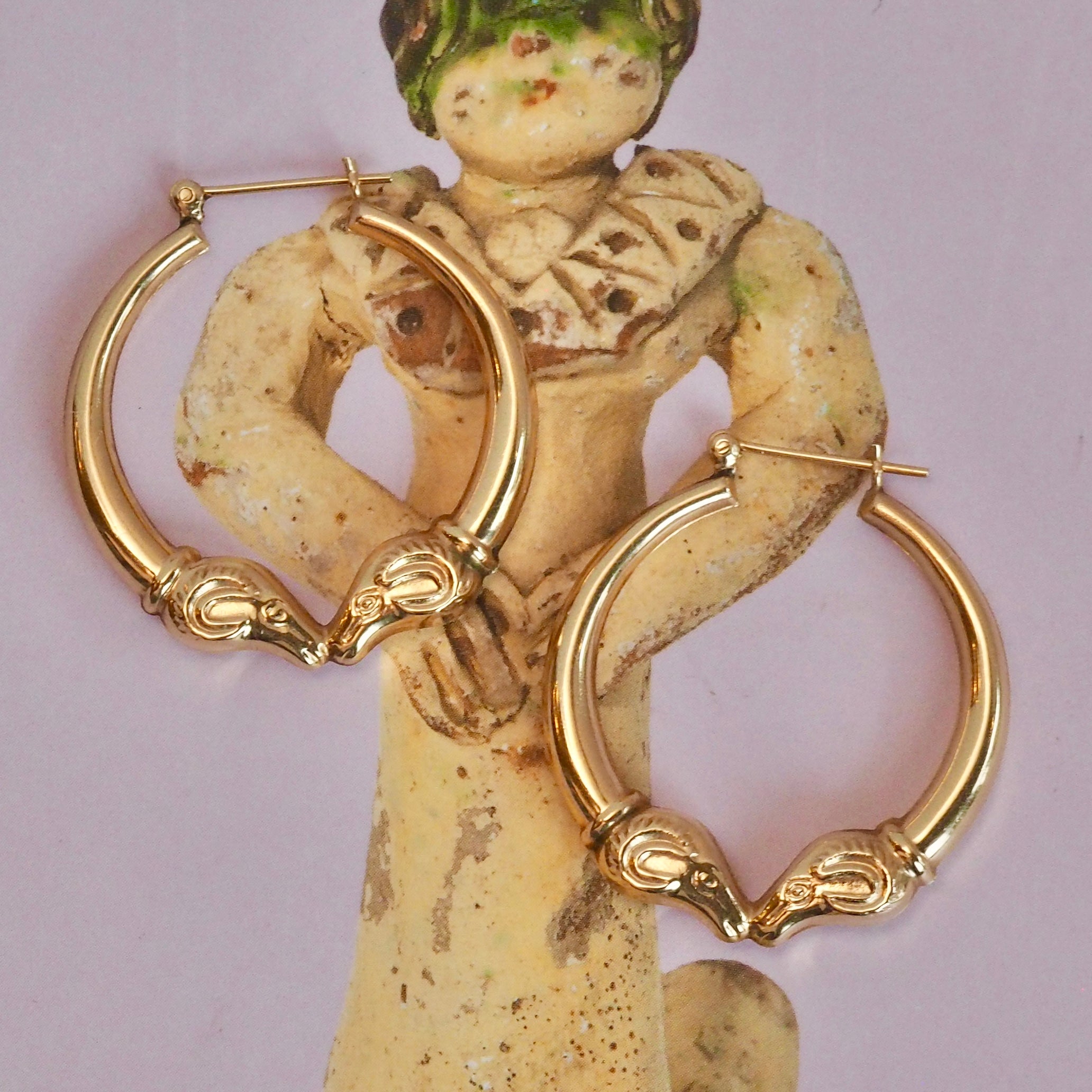 Vintage 14k Gold Ram Hoops