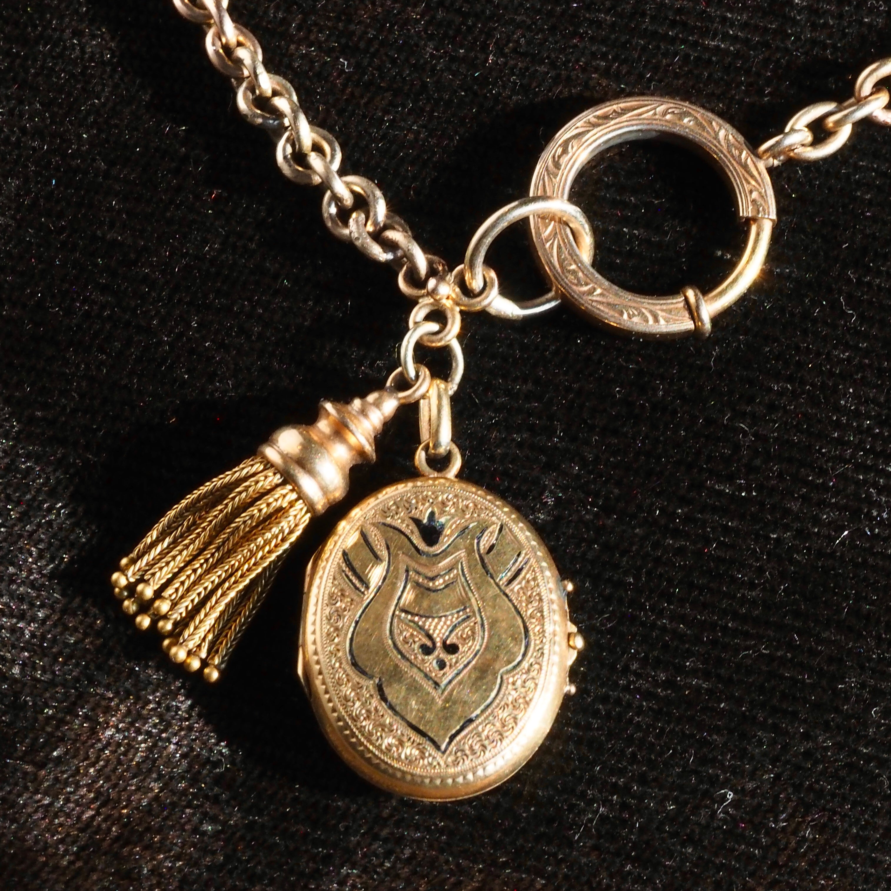 Antique Victorian 18k Gold Tassel and Locket Watch Chain Necklace