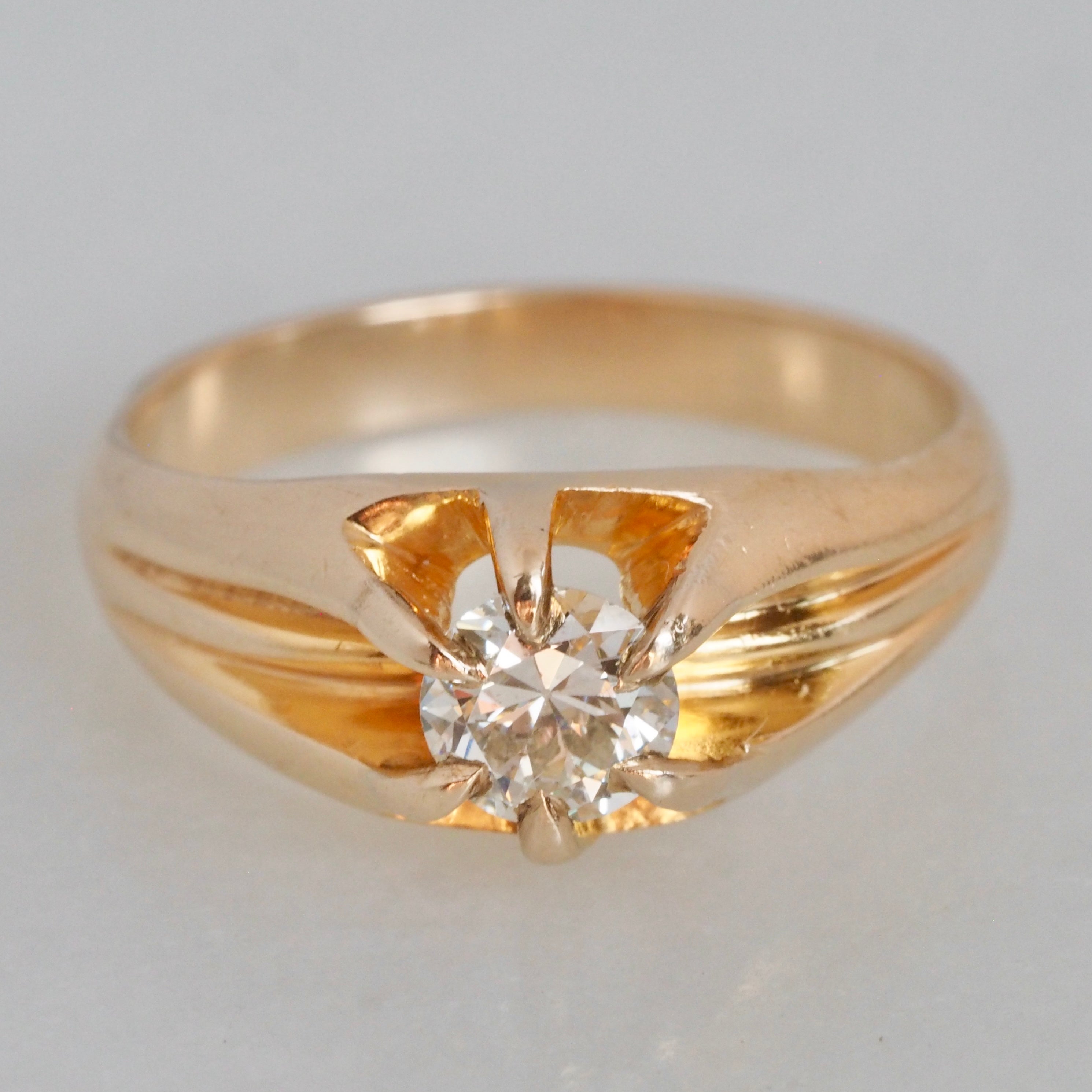 Antique 14k Gold Transitional Diamond Belcher Set Ring