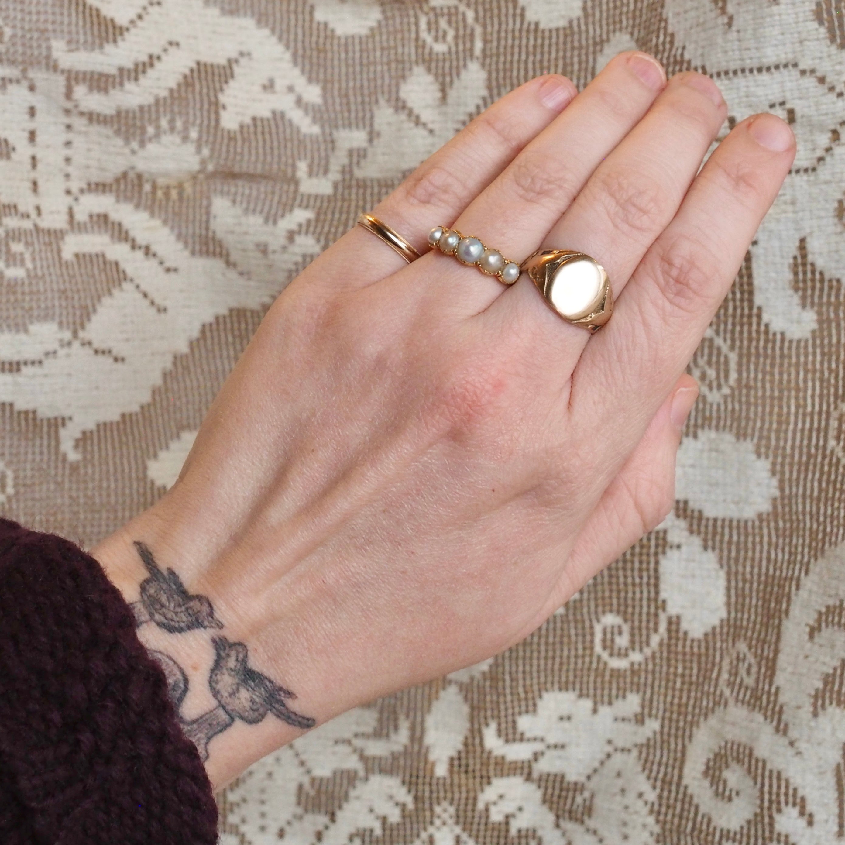 Antique Georgian 15k Gold Half Hoop Natural Pearl Ring