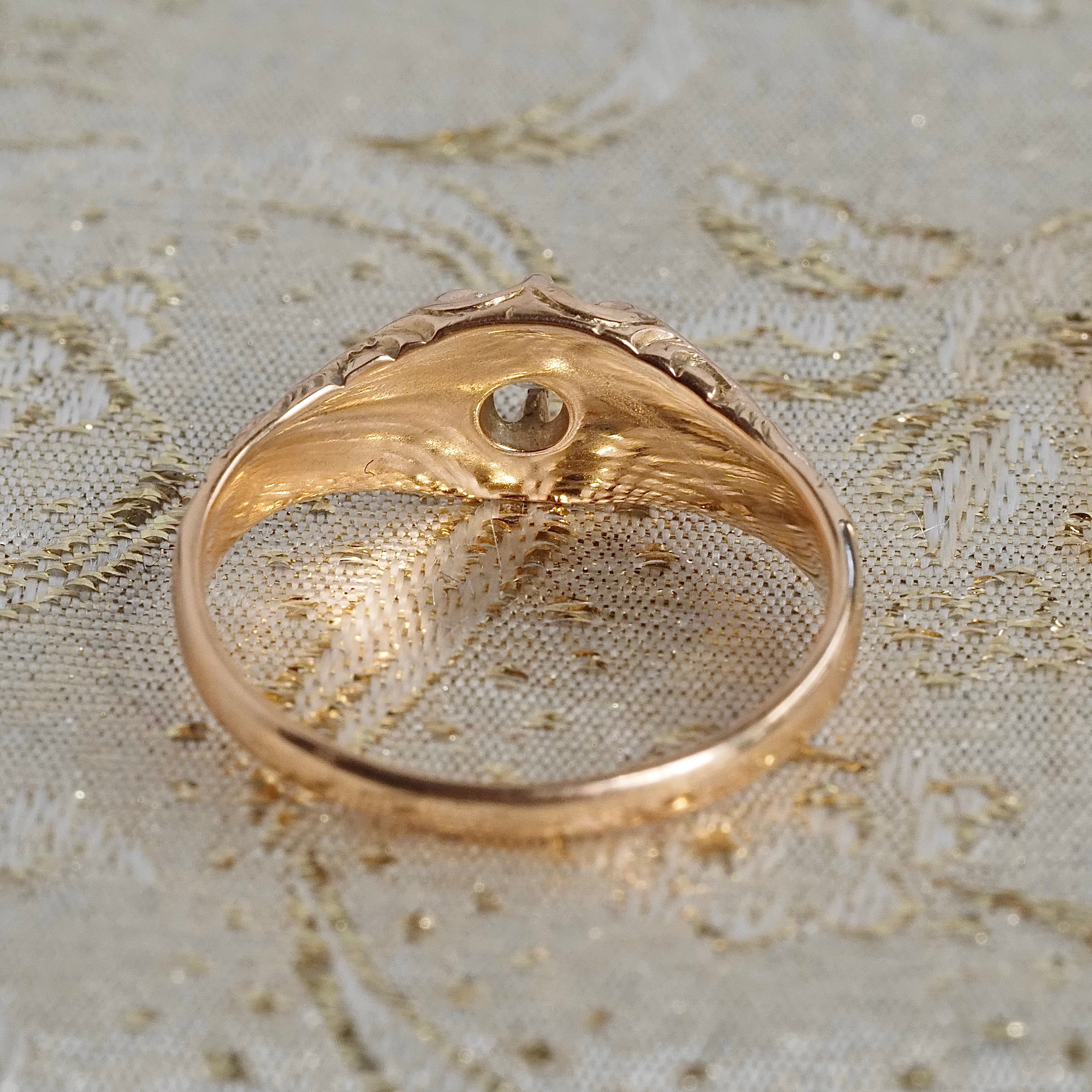Antique Old European Cut Diamond 14k Gold Engraved Belcher Set Engagement Ring
