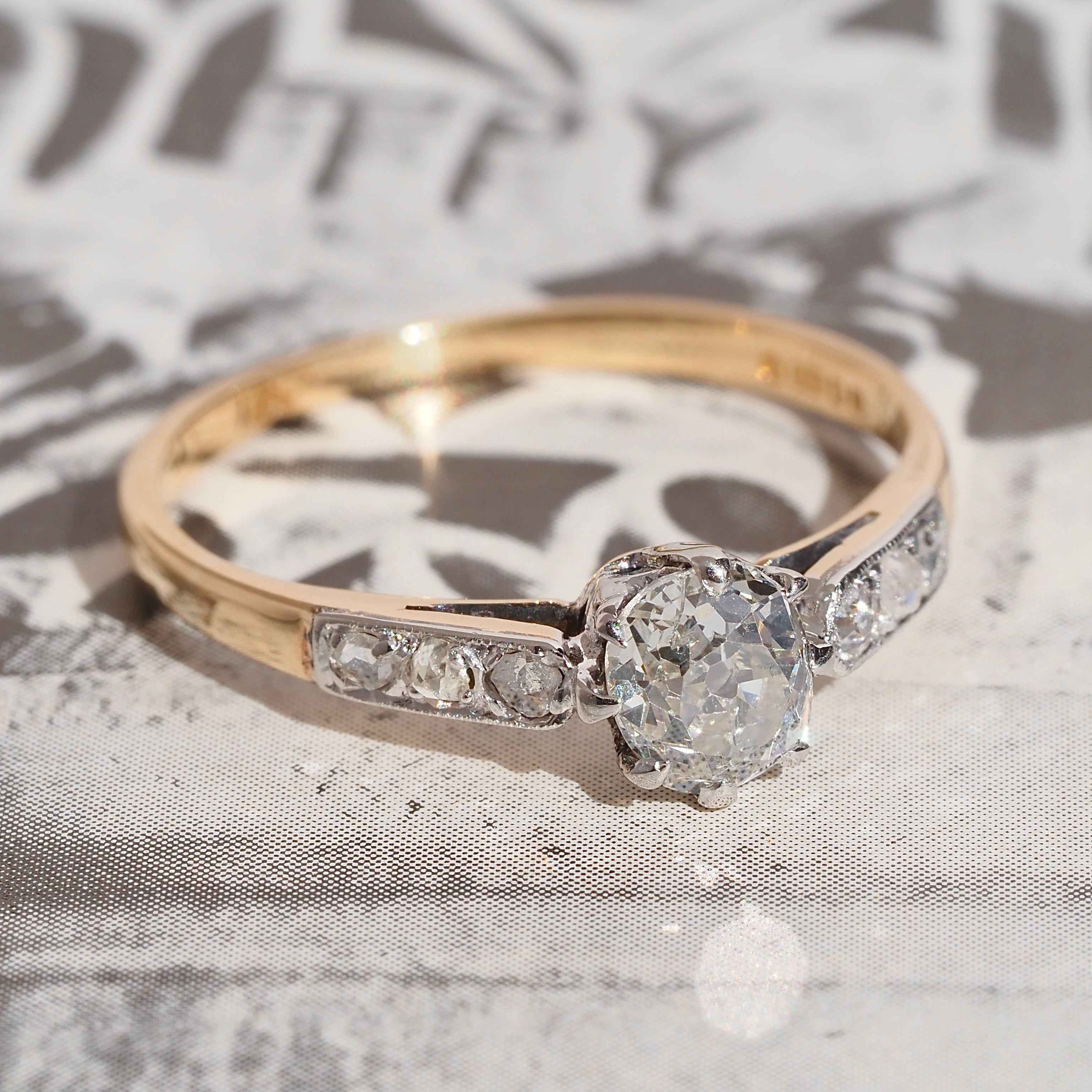Antique English Edwardian c. 1900 Old Mine Cut Diamond 14k Gold Engagement Ring