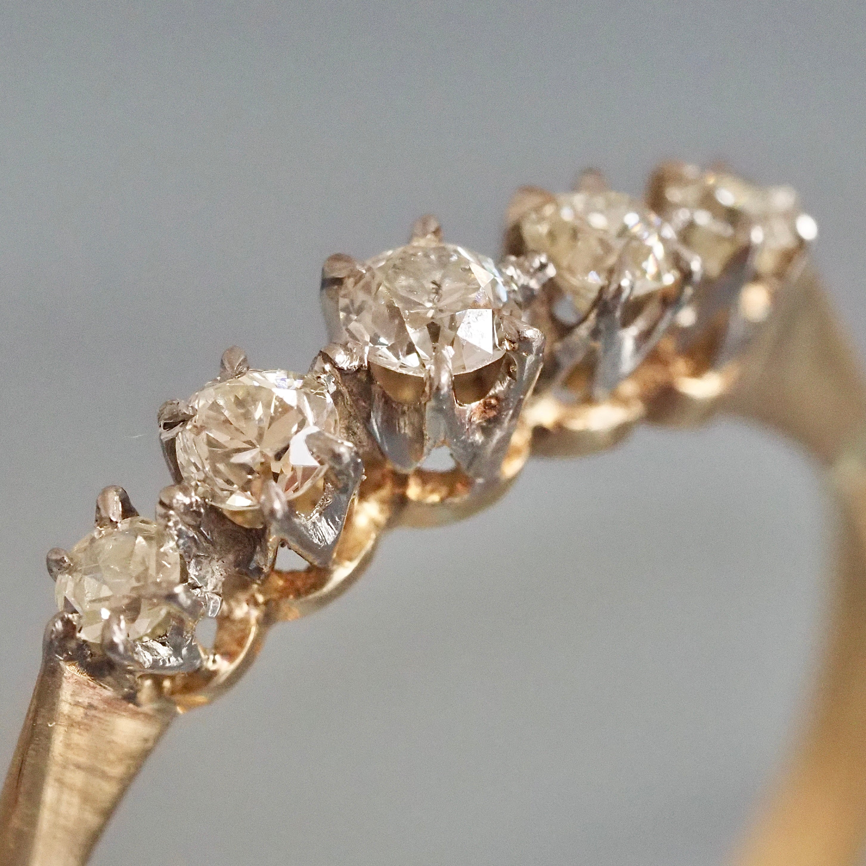 Antique English 18k Gold and Platinum Five Stone Old Mine Cut Diamond Ring