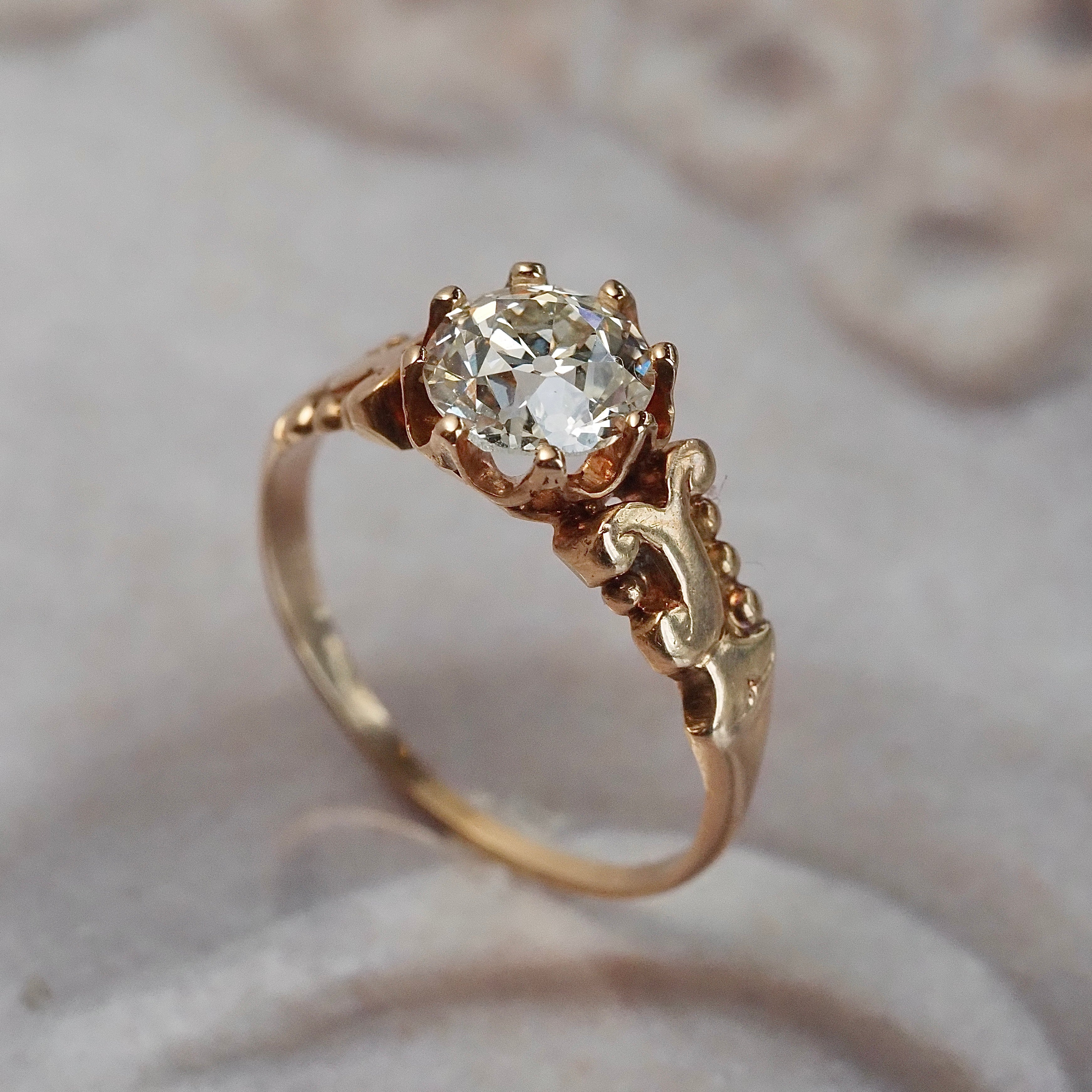 Antique Victorian 1.23ct Old European Cut Diamond 14k Gold Engagement Ring
