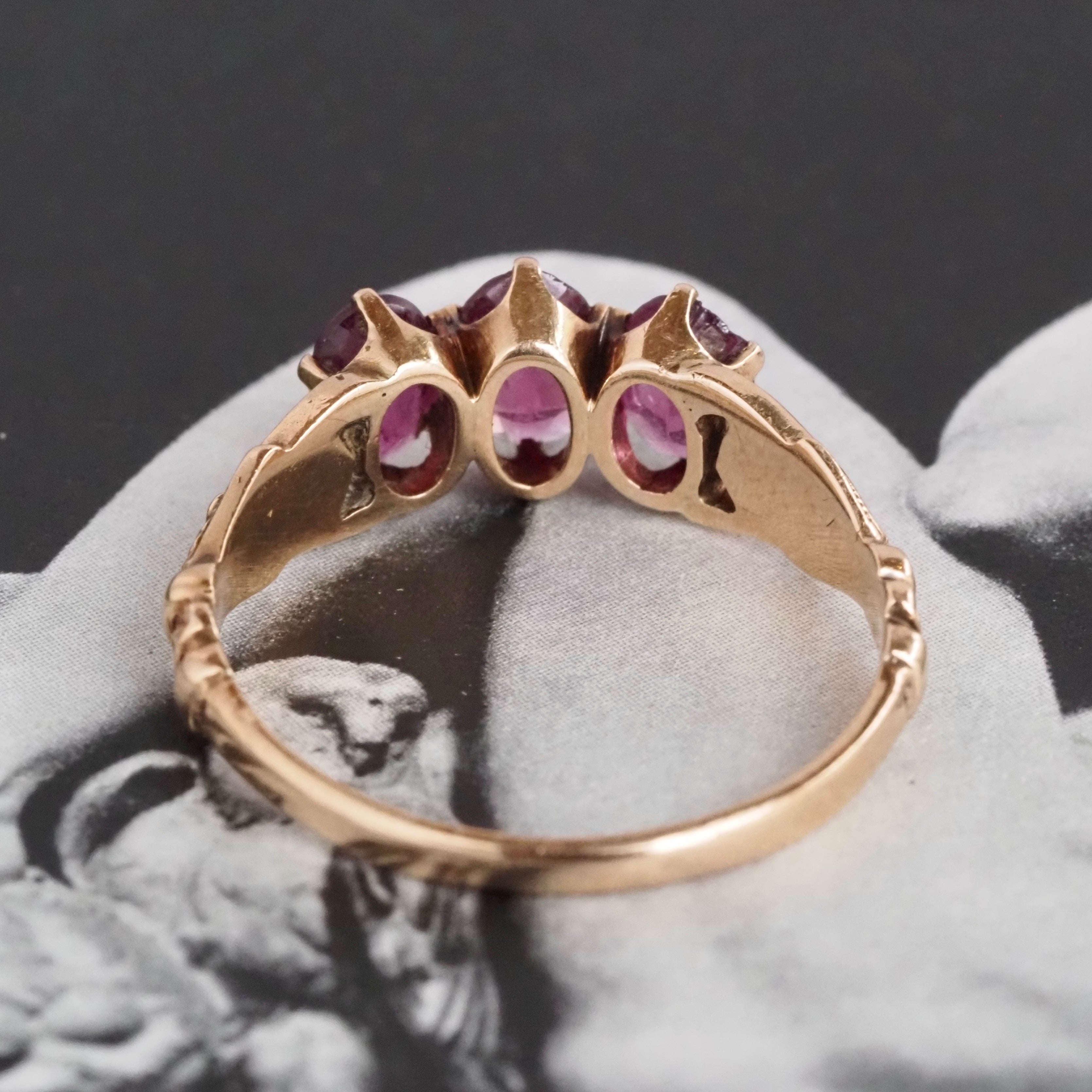 Antique Victorian Rubellite Tourmaline Trilogy 10k Gold Ring