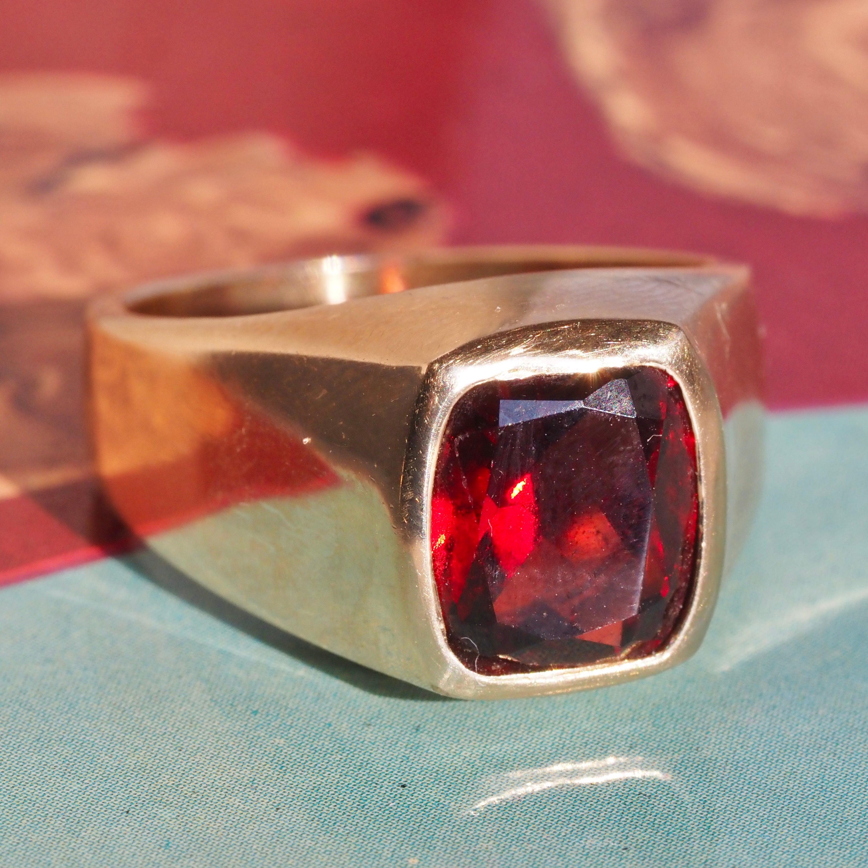 Vintage Garnet 14k Gold Signet Ring