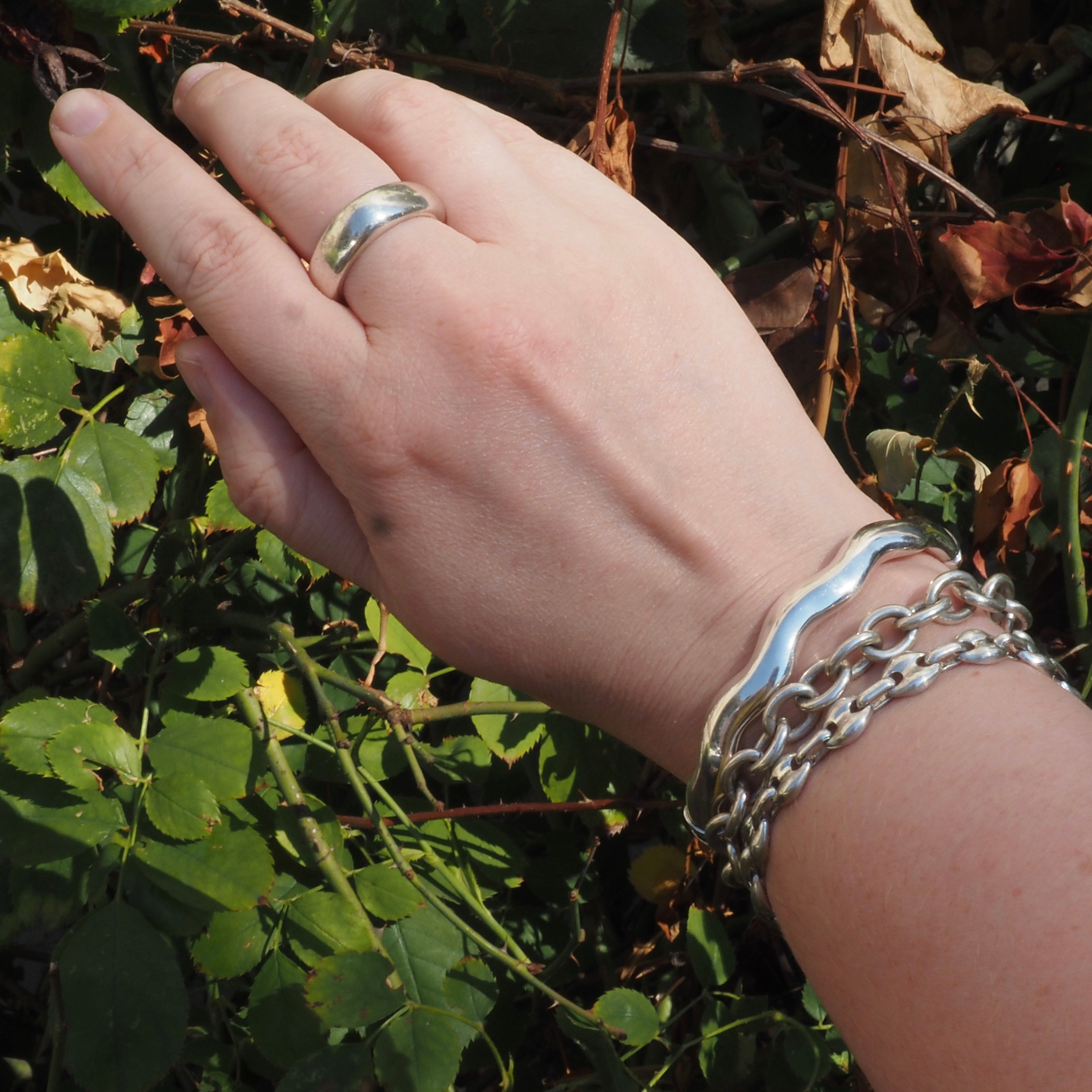 Vintage Taxco Sterling Silver Puffy Mariner Link Bracelet