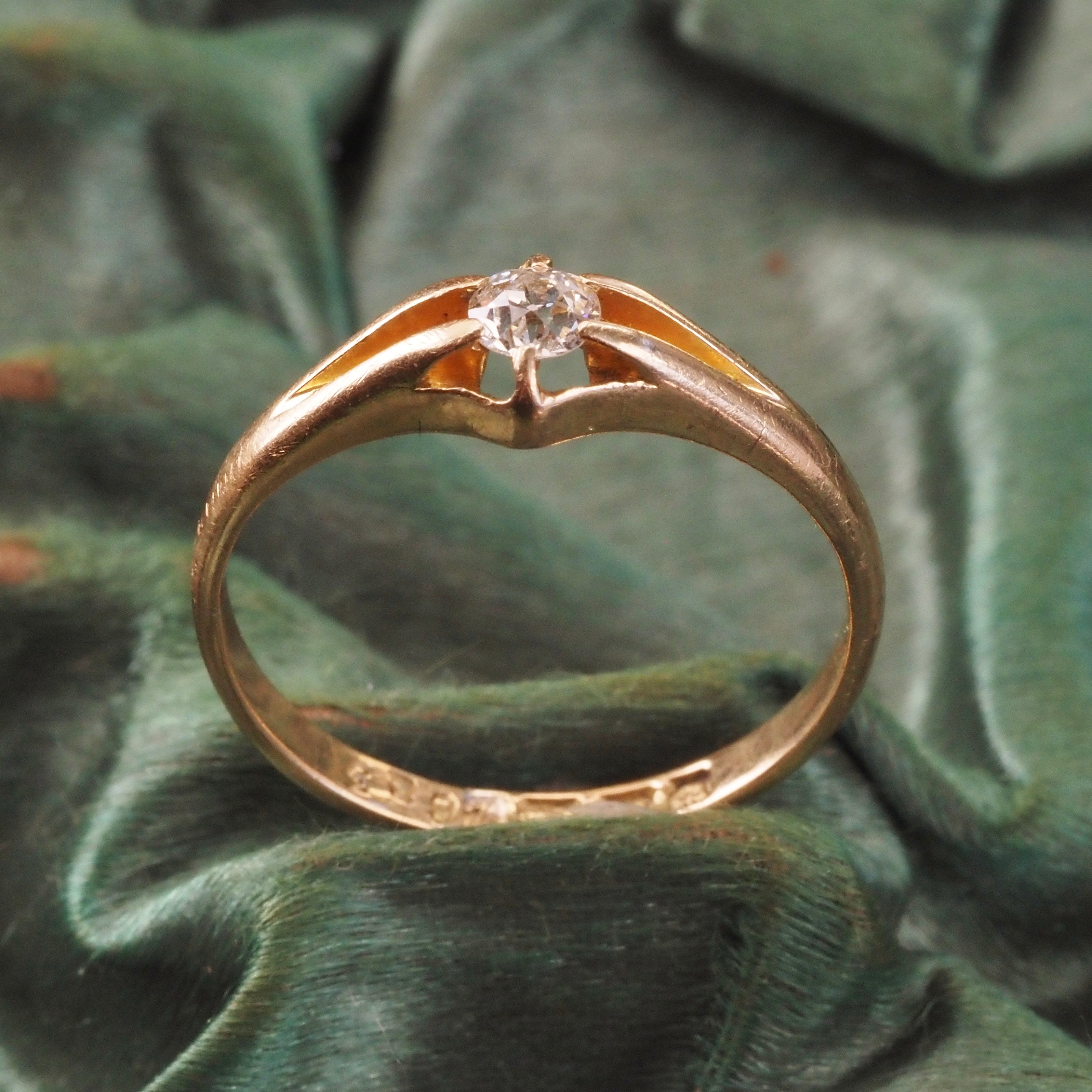 Antique Art Nouveau English Old European Cut Diamond Belcher Set 18k Gold Engagement Ring