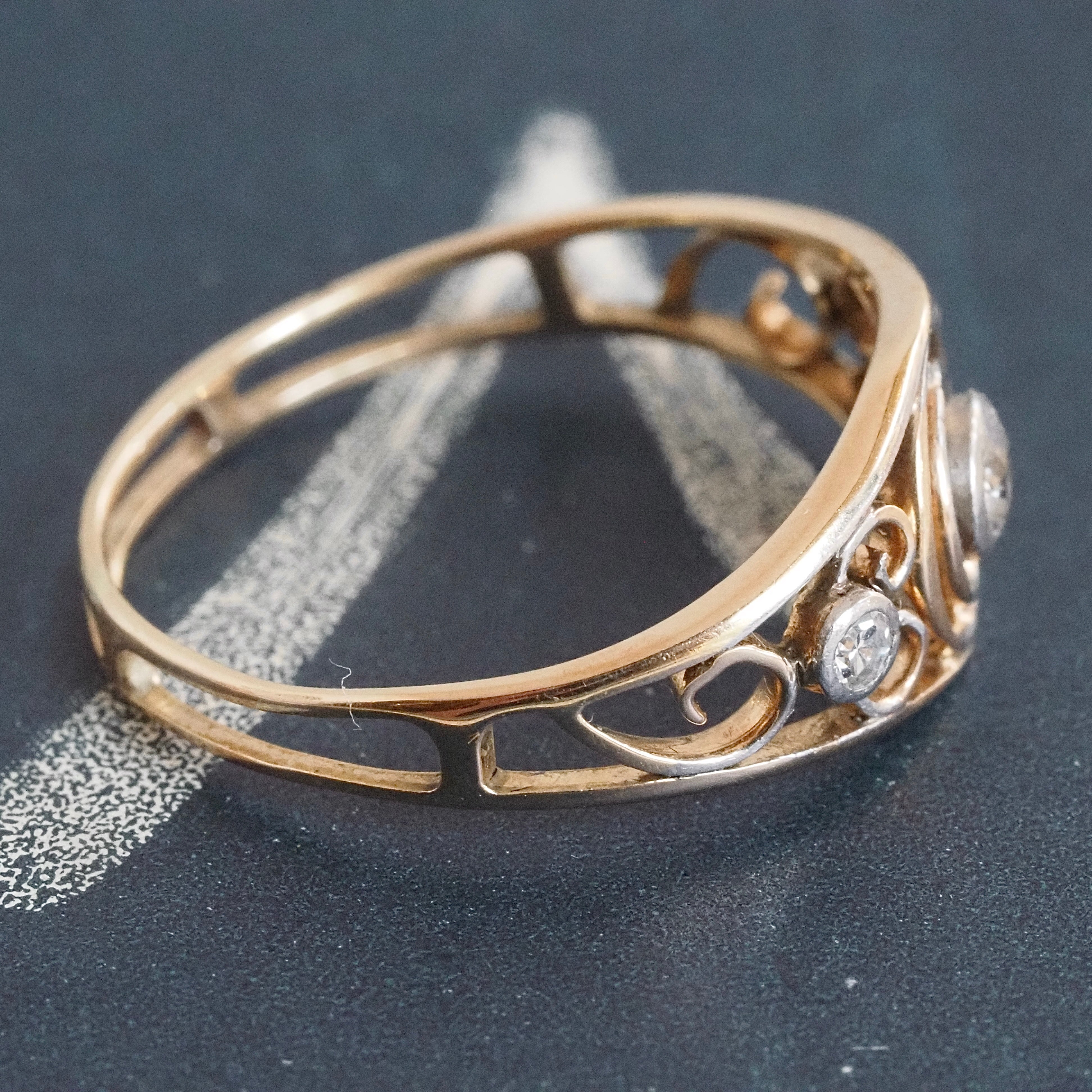 Antique Art Nouveau 14k Gold Diamond Scroll Ring