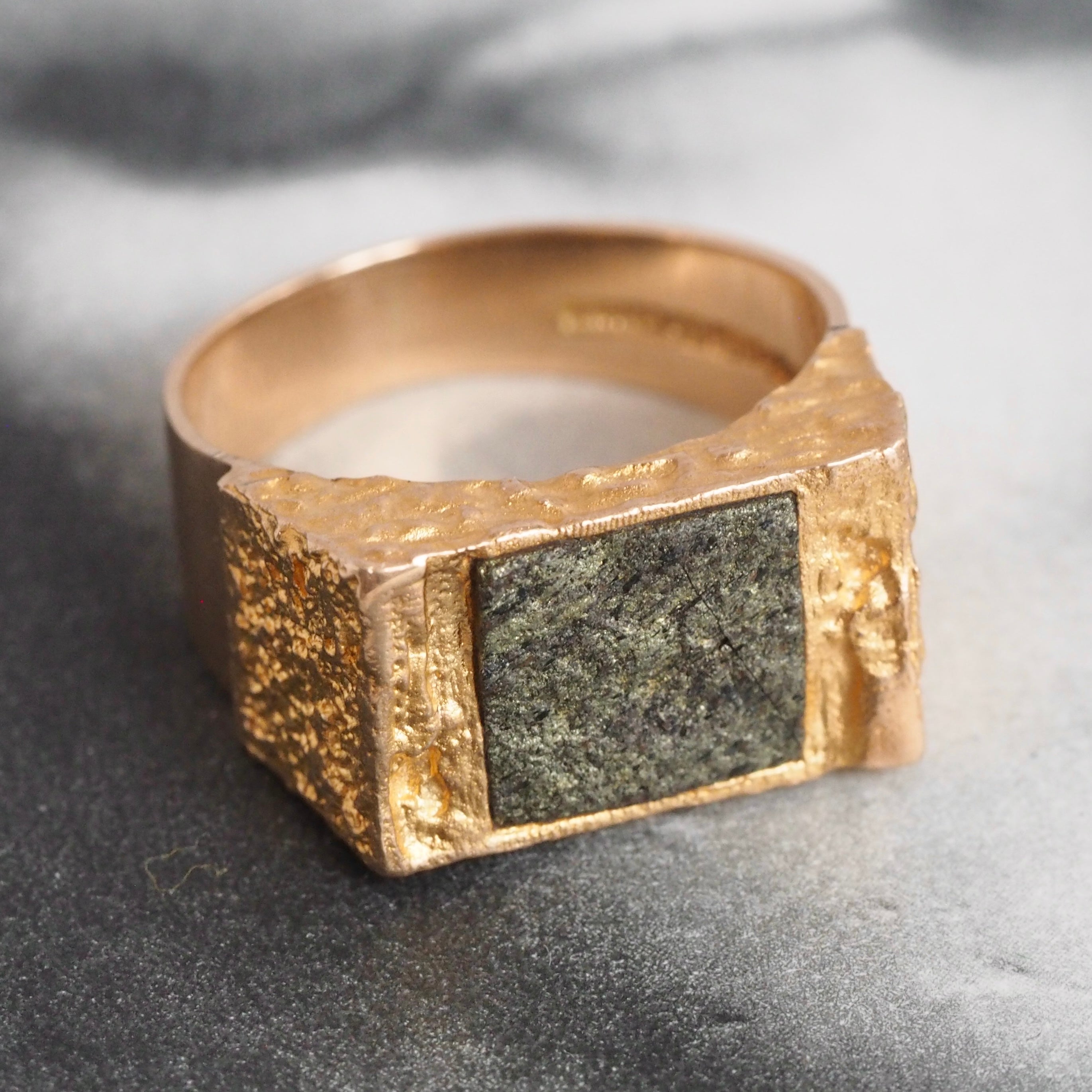 Vintage Modernist Pyrite and 14k Gold Ring by Björn Weckström for Lapponia