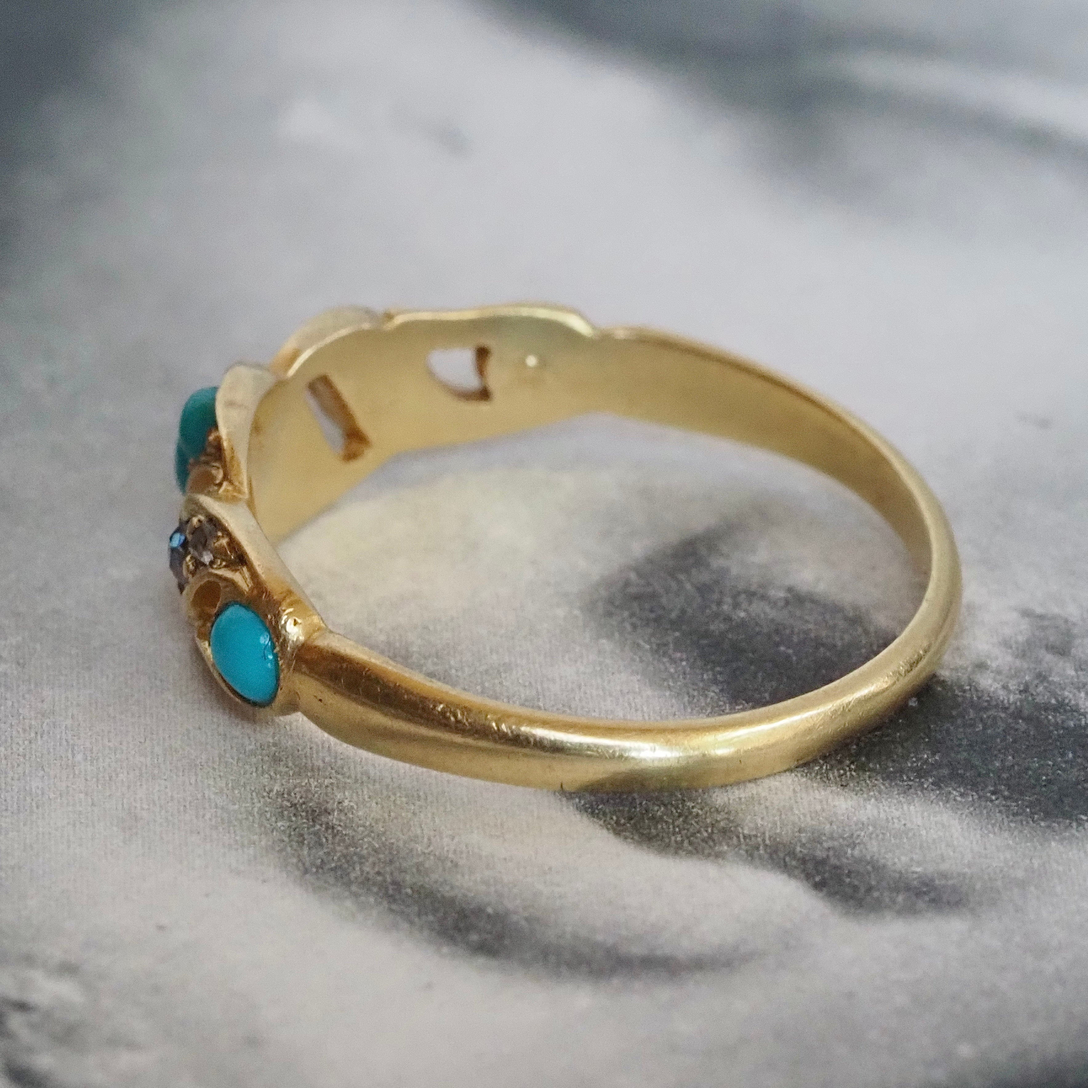 Antique Victorian Turquoise and Rose Cut Diamonds 18k Gold Ring