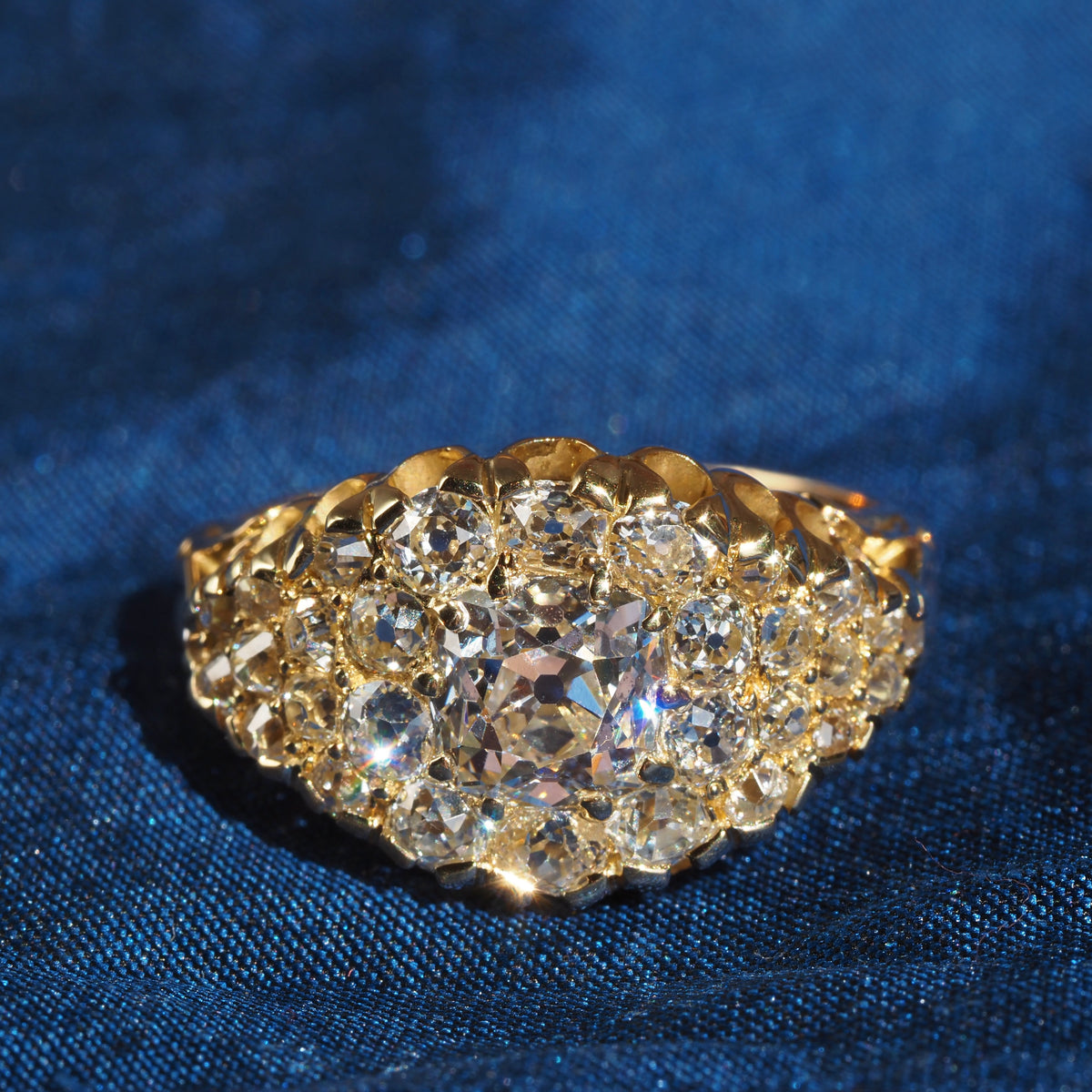 c. 1910 2.90ctw Old Mine Cut Diamond Cluster 18k Gold Ring