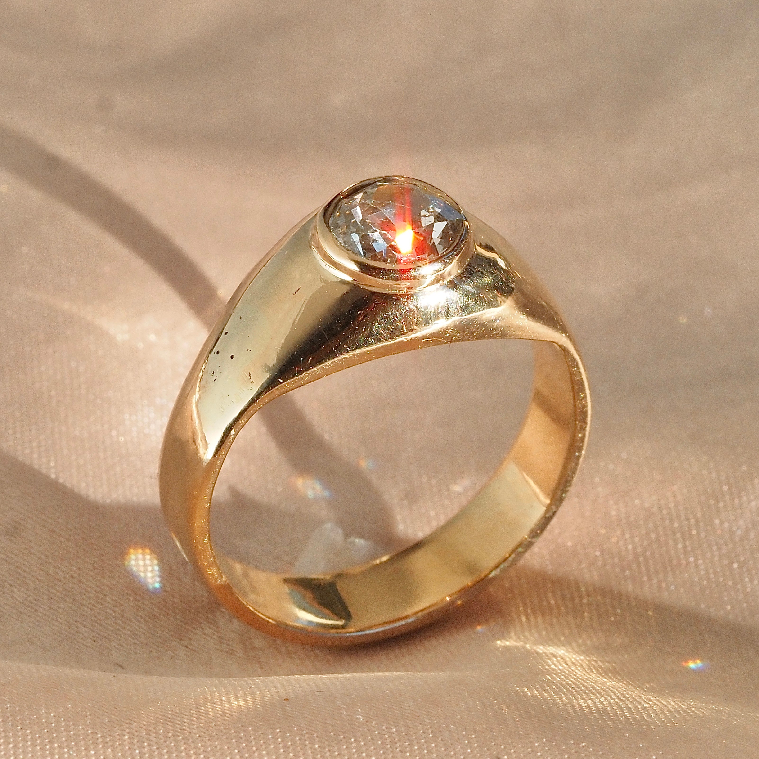 Vintage Old Mine Cut Diamond 14k Gold Dome Ring