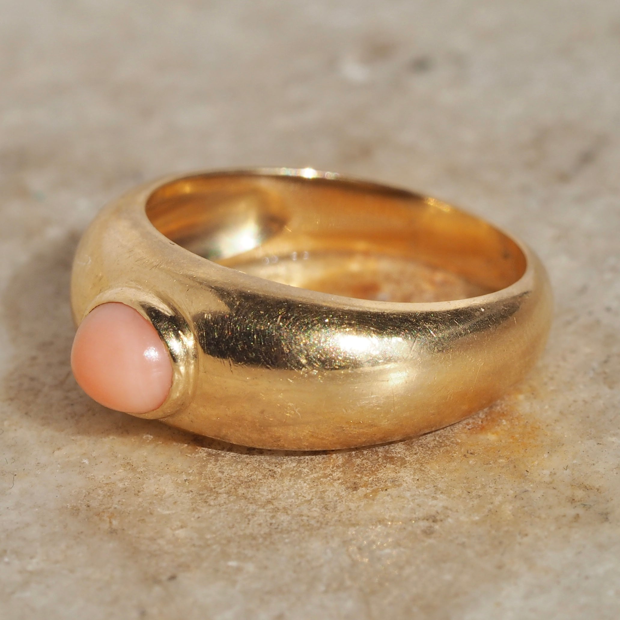 Vintage French 18k Gold Coral Dome Ring