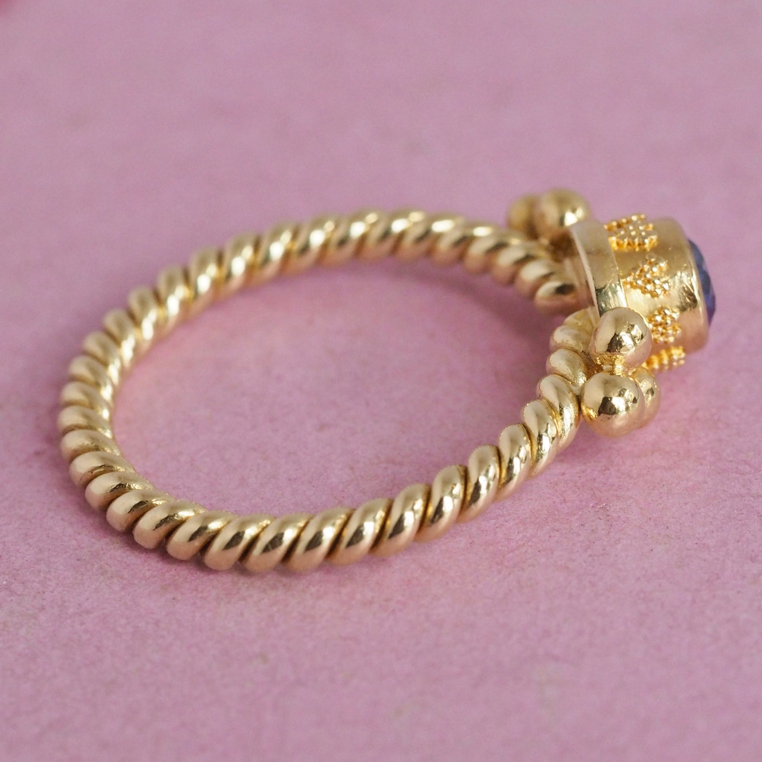 Estate Luna Felix 18k Gold Sapphire Twisted Rope Ring
