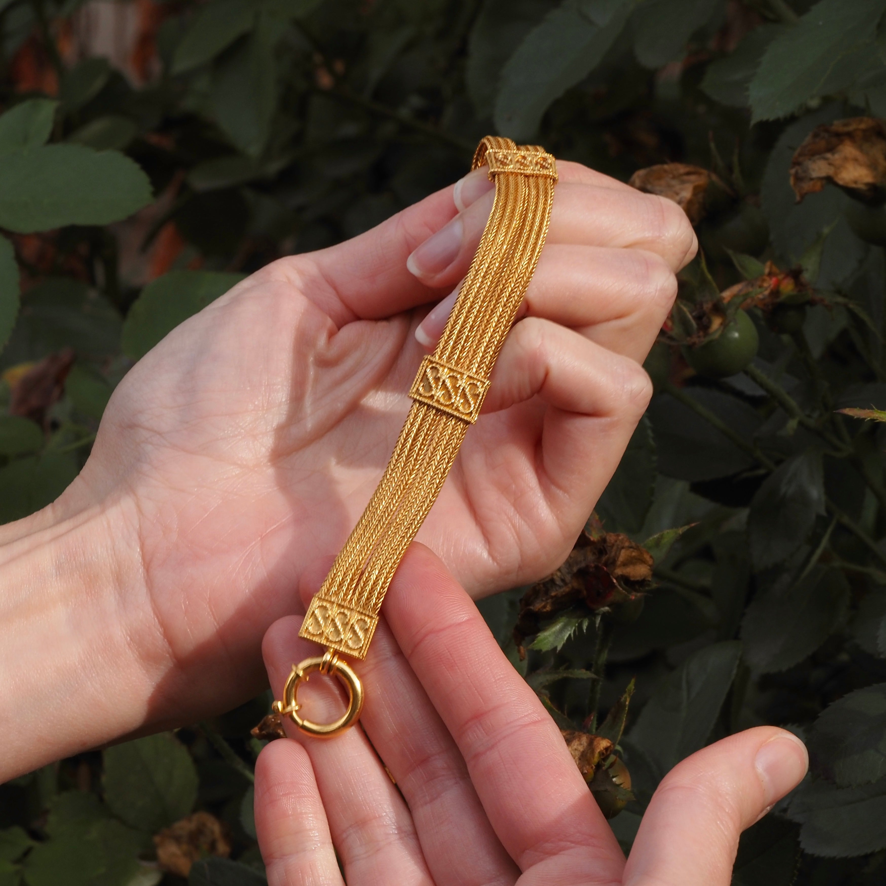 Vintage Portuguese Woven Panel 19k Gold Bracelet