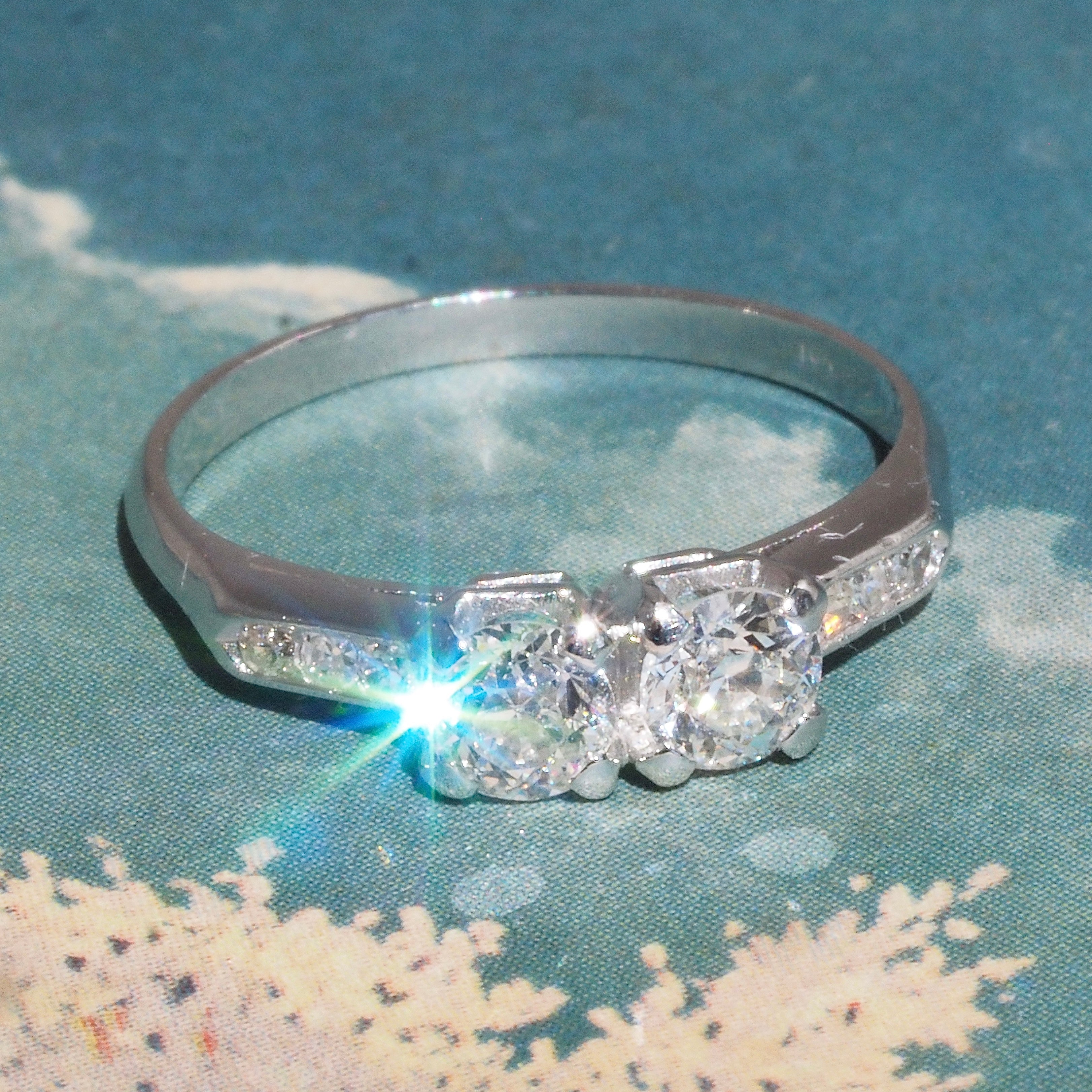 Mid-Century Moi et Toi Old European Cut Diamond Platinum Engagement Ring