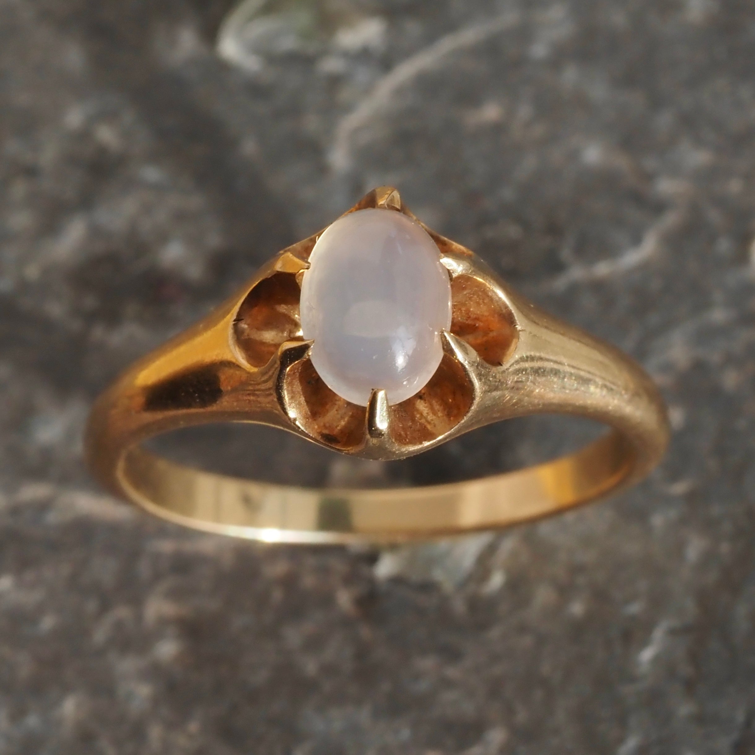 Antique Moonstone Cabochon 14k Gold Belcher Ring
