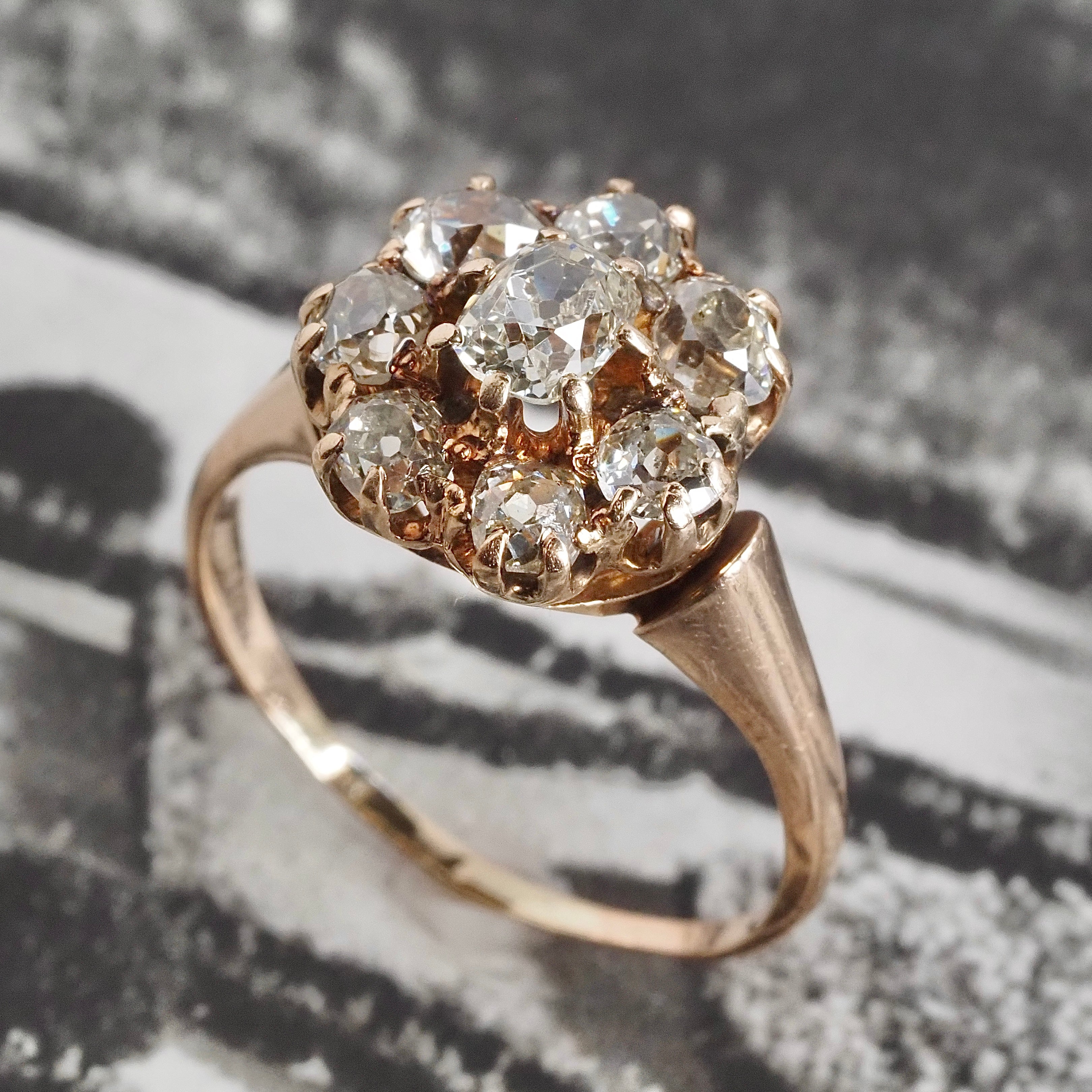 Antique Victorian Old Mine Cut Diamond Cluster 14k Gold Engagement Ring