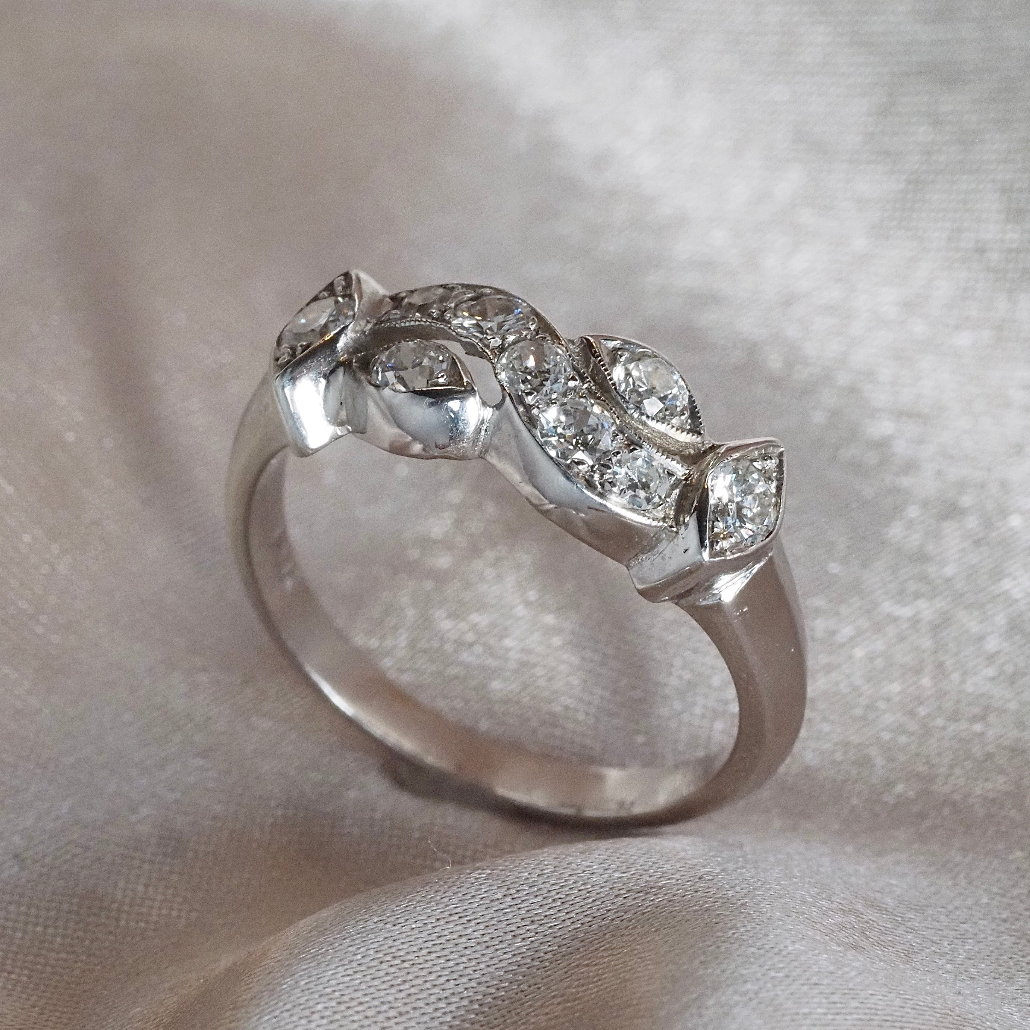 Mid-Century Mosaic Diamond 14k White Gold Ring