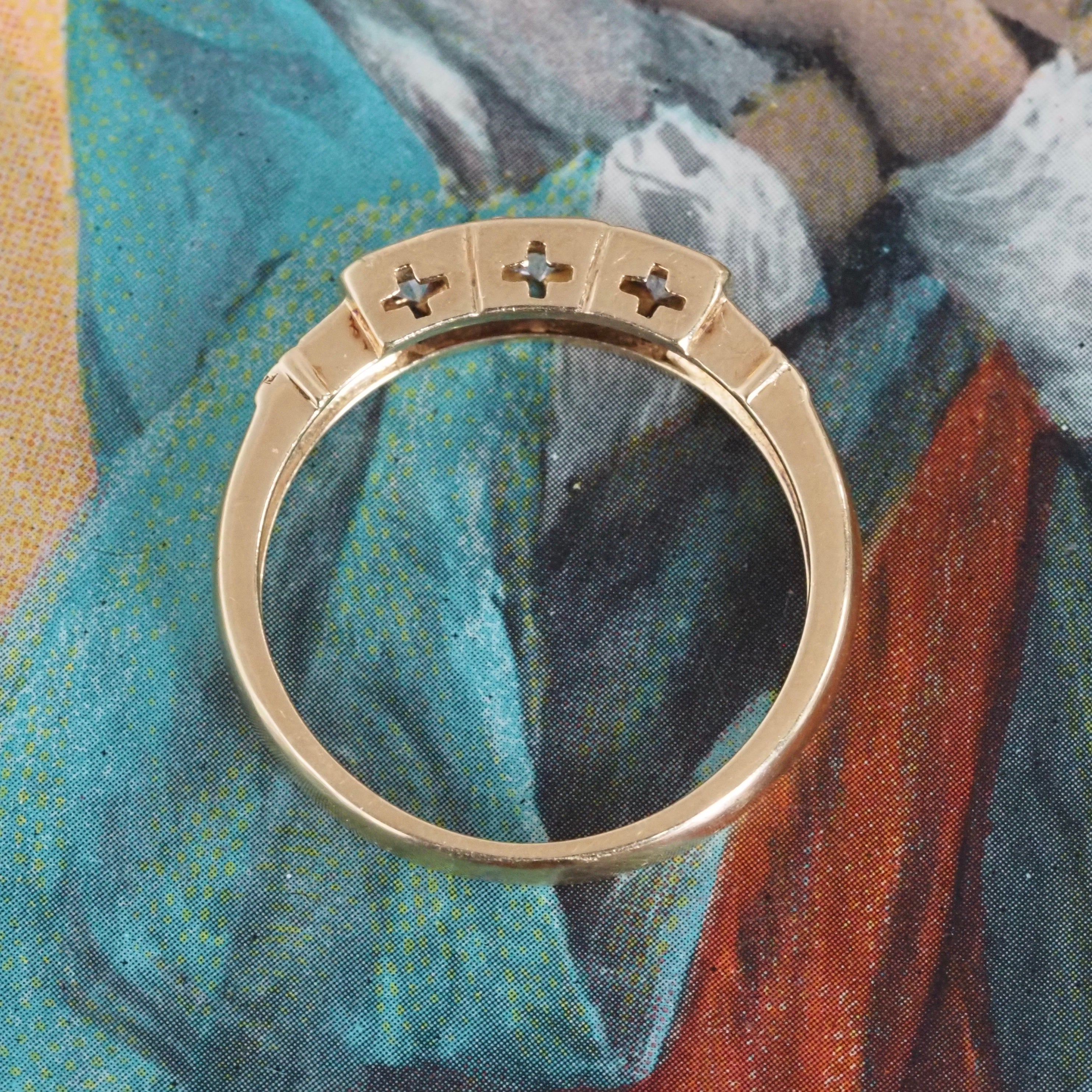 Vintage English Diamond Trilogy 18k Gold Castle Ring