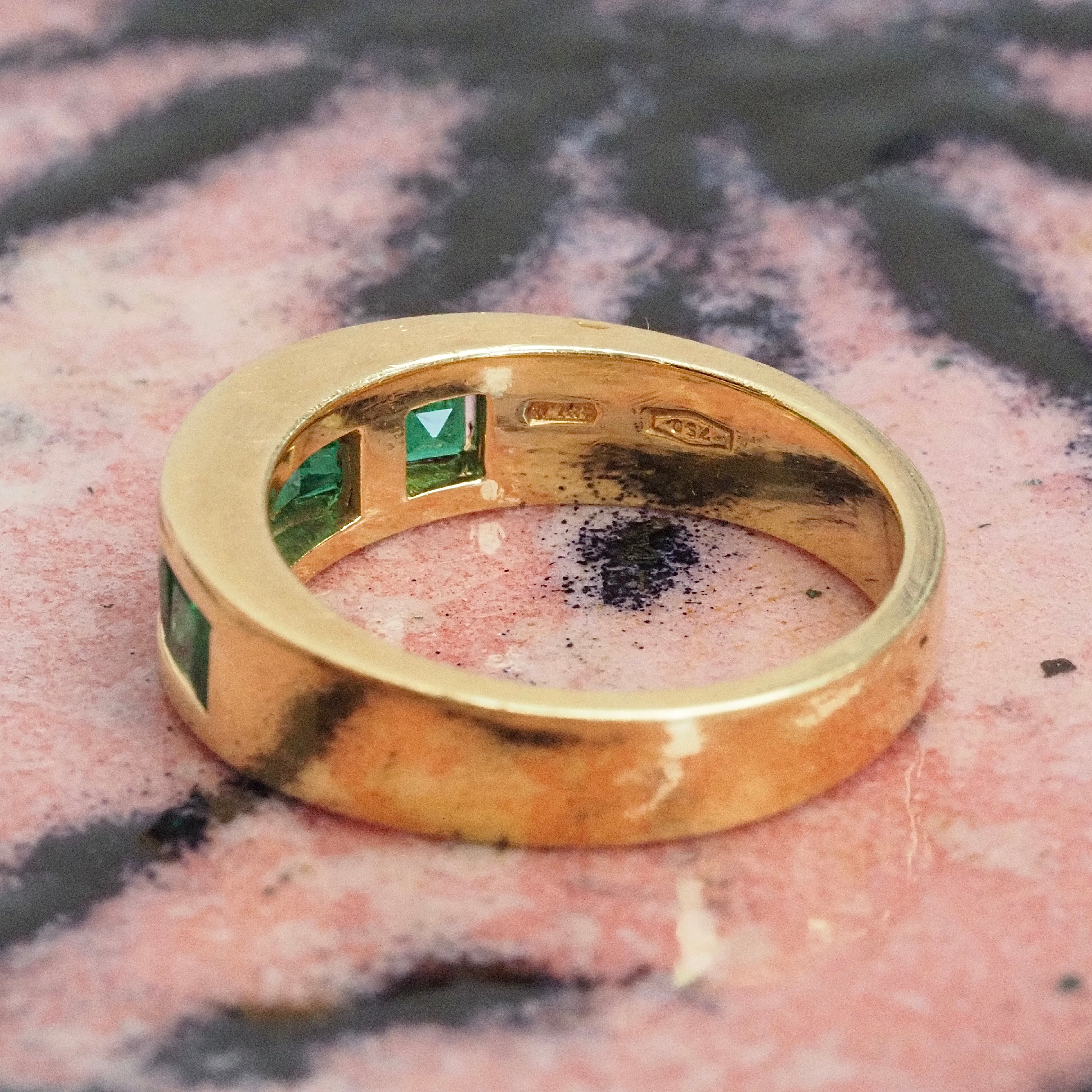 Vintage Italian 18k Gold Emerald Channel Set Band