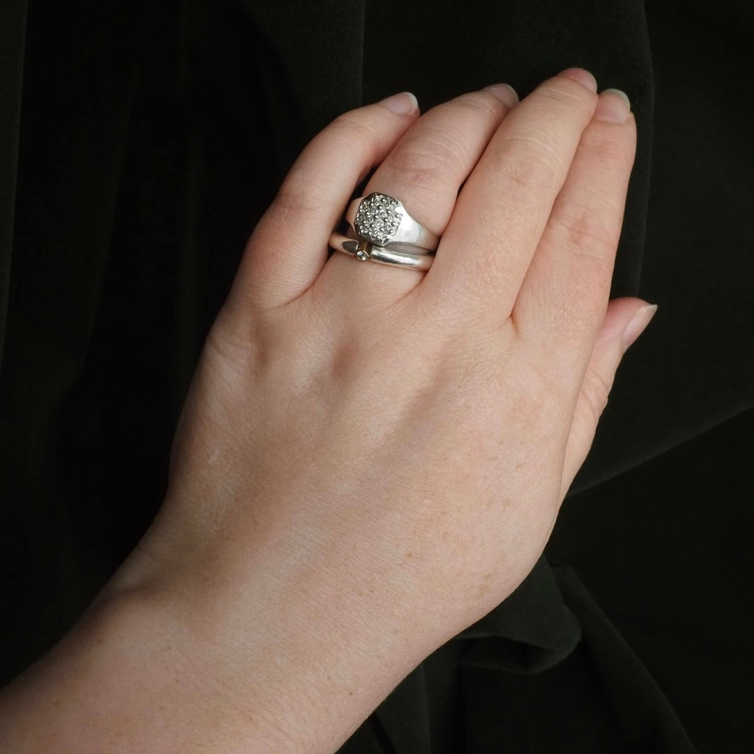 Vintage Georg Jensen Sterling Silver 14k Gold Diamond Ring