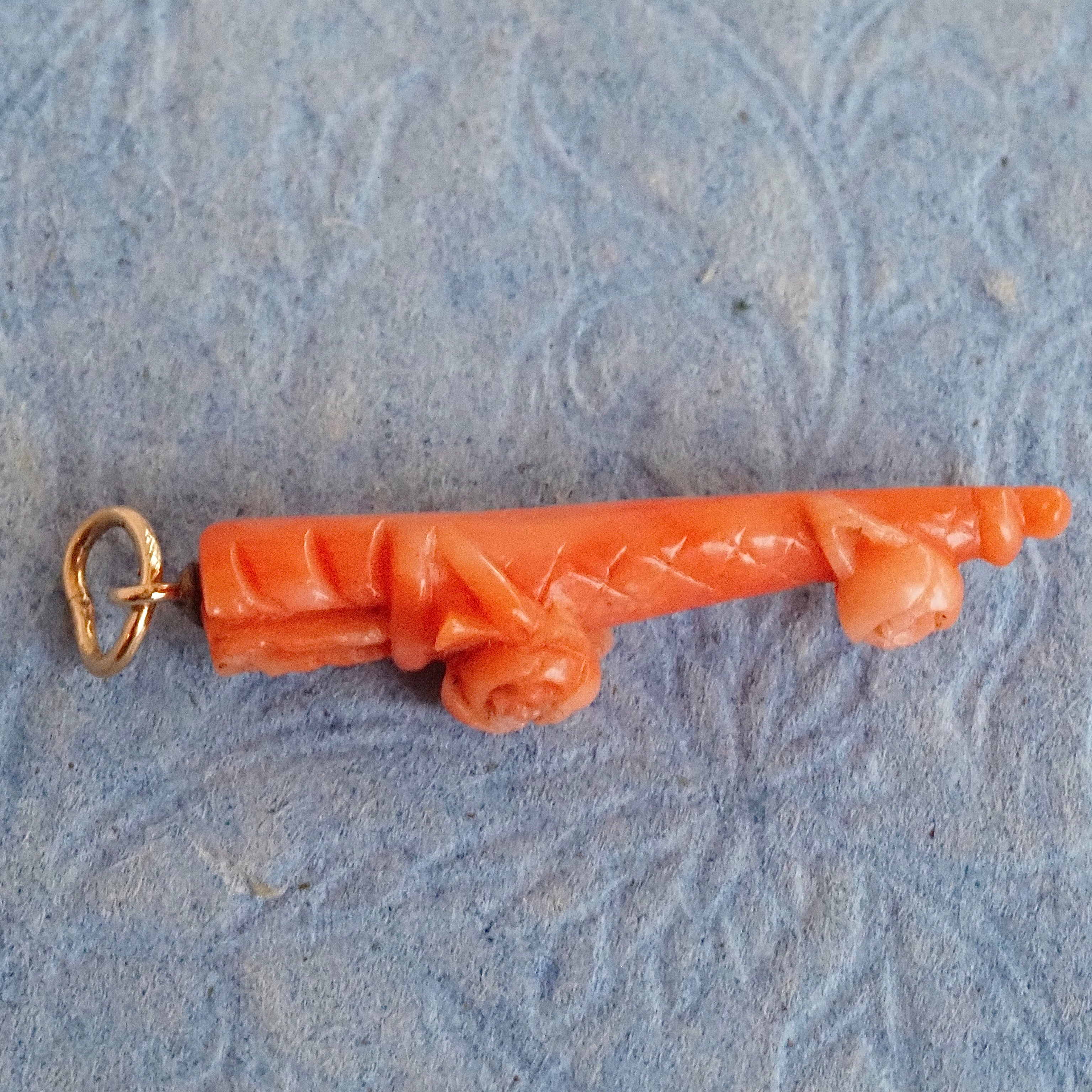Antique Carved Coral Quiver 14k Gold Charm