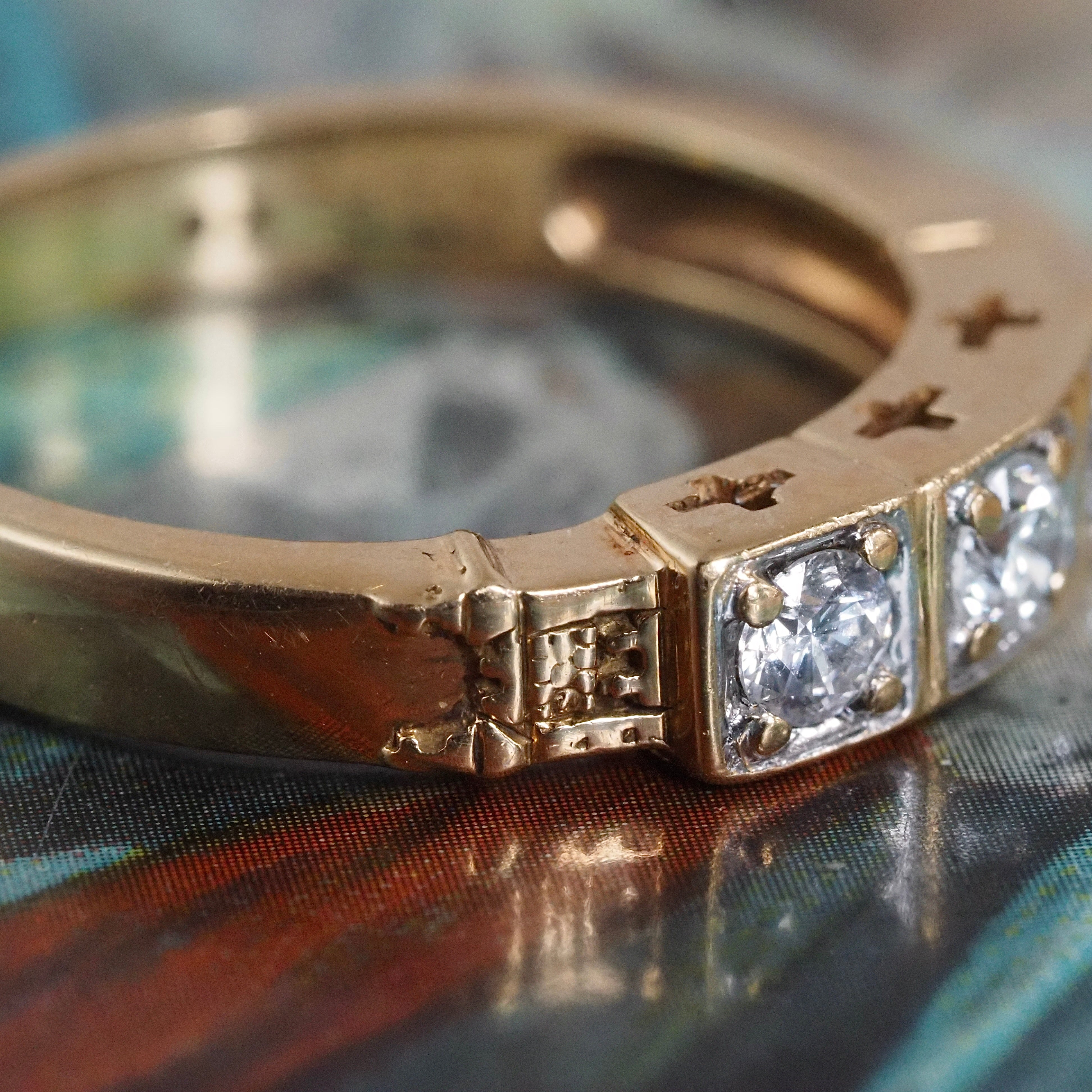 Vintage English Diamond Trilogy 18k Gold Castle Ring