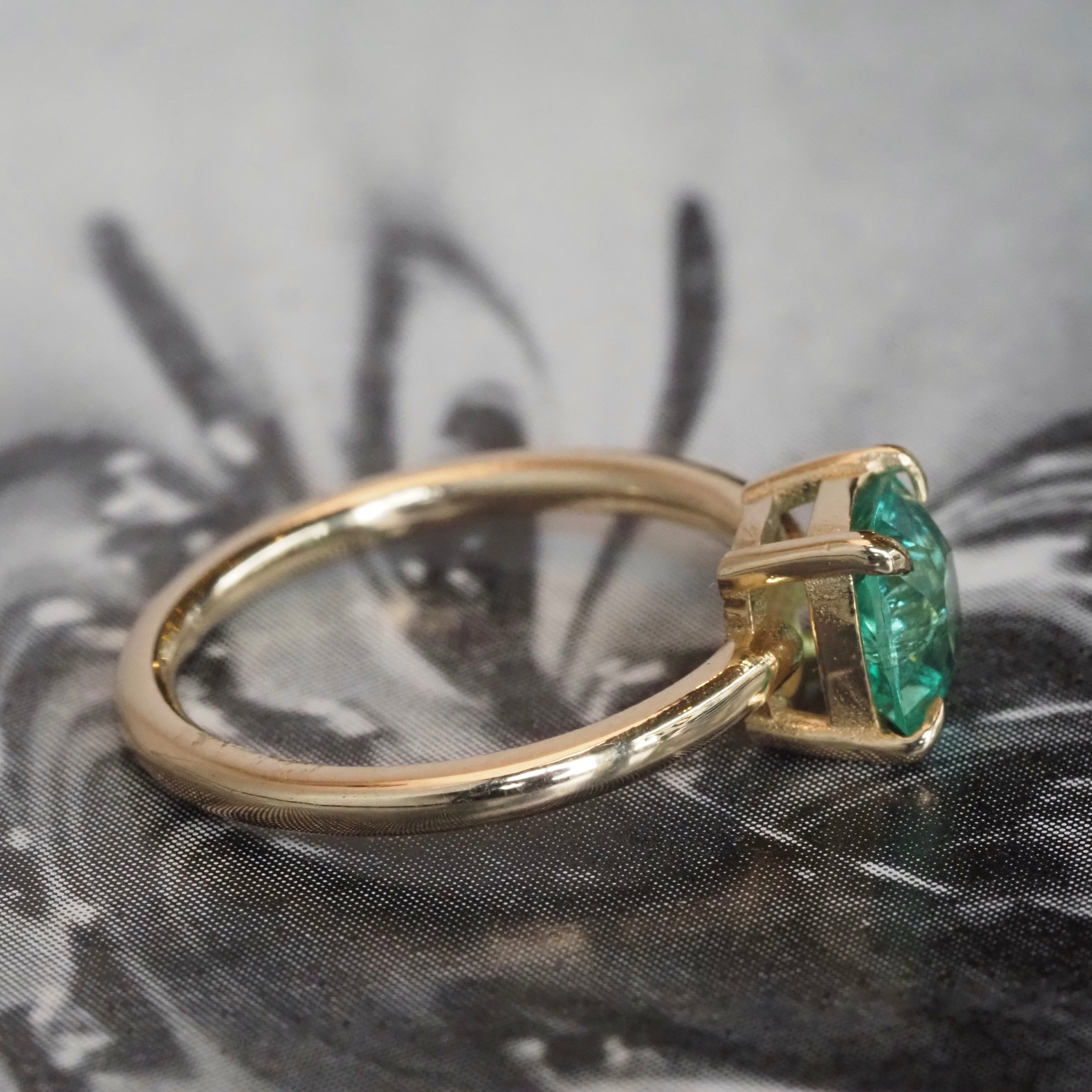 Minty Square Cushion Cut Emerald 14k Gold Solitaire Ring