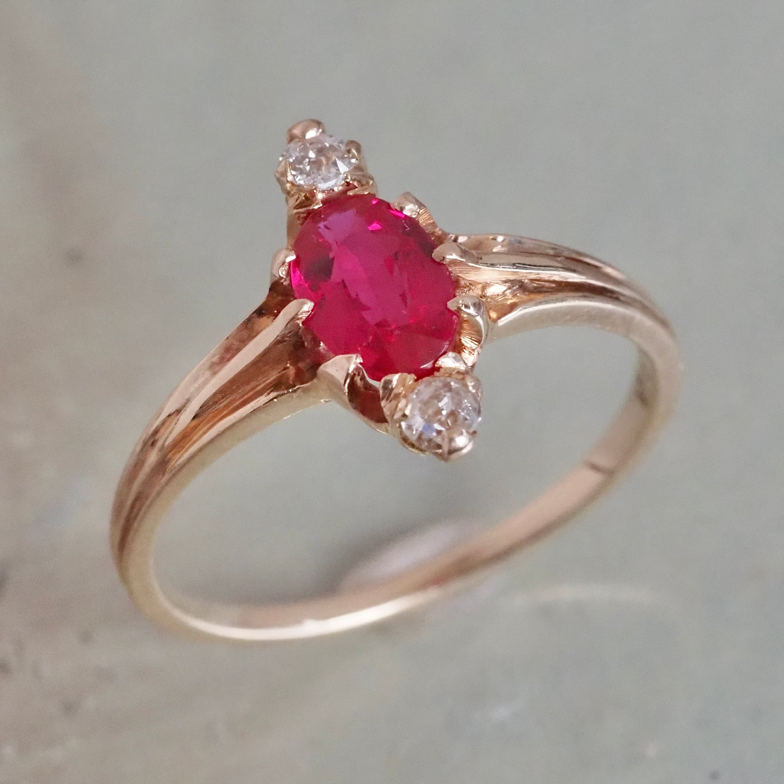 Antique Victorian Natural Ruby Old Mine Cut Diamond Marquis Ring