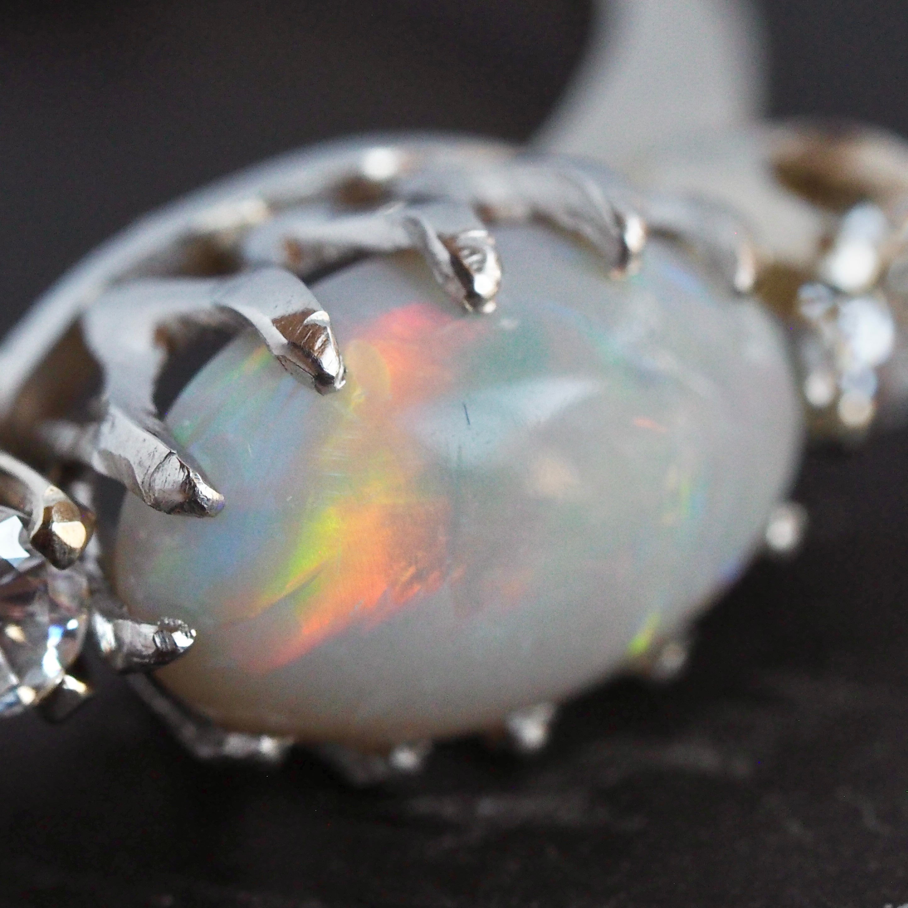 Vintage 14k White Gold Opal and Diamond Ring