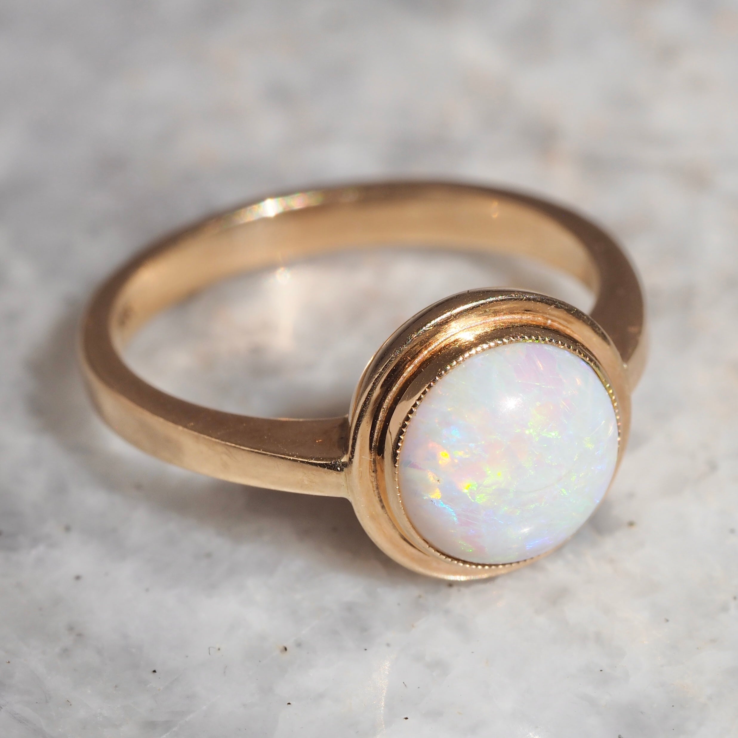 Mid Century Modern 14k Gold Opal Ring