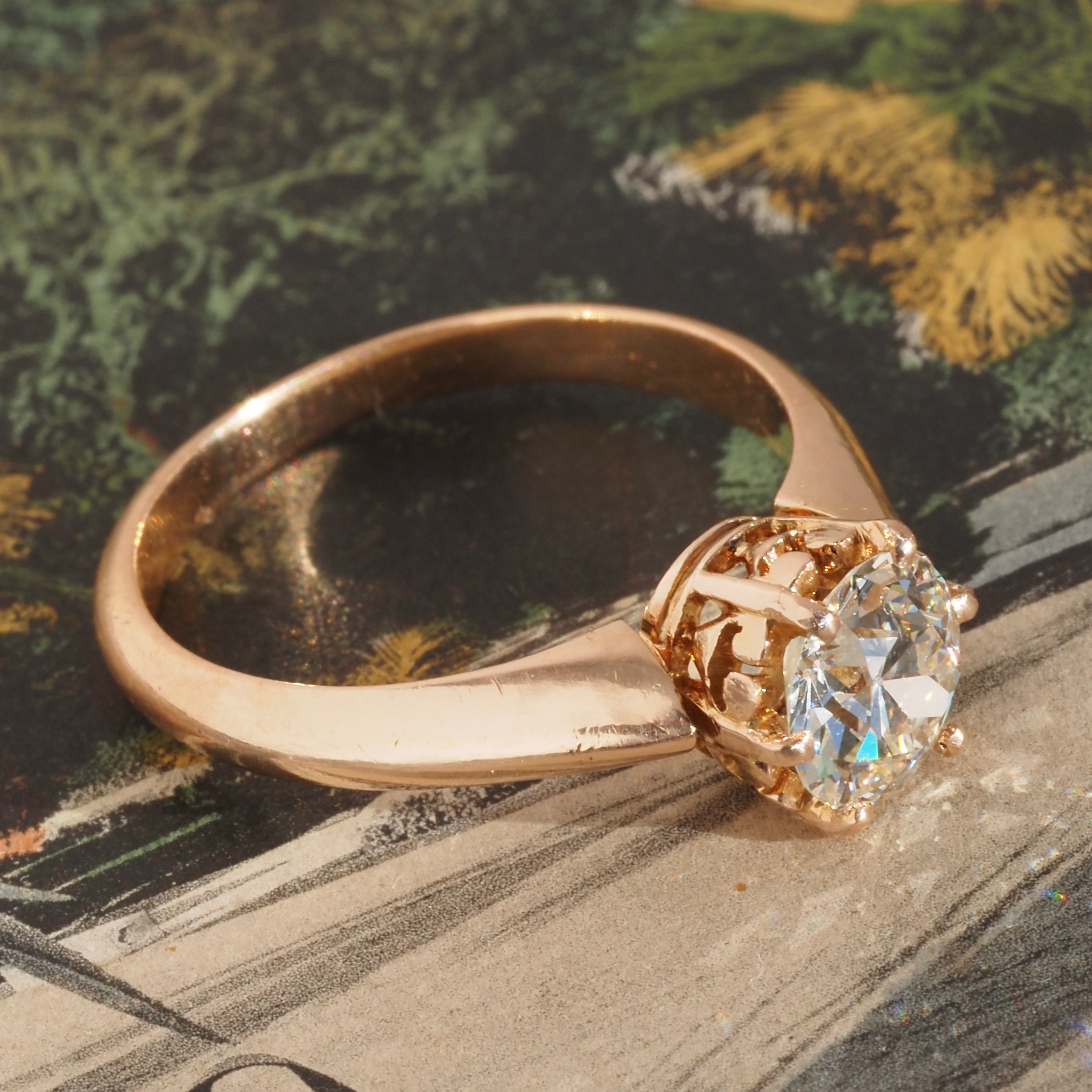 Antique Victorian Old European Cut Diamond 18k Gold Solitaire Engagement Ring