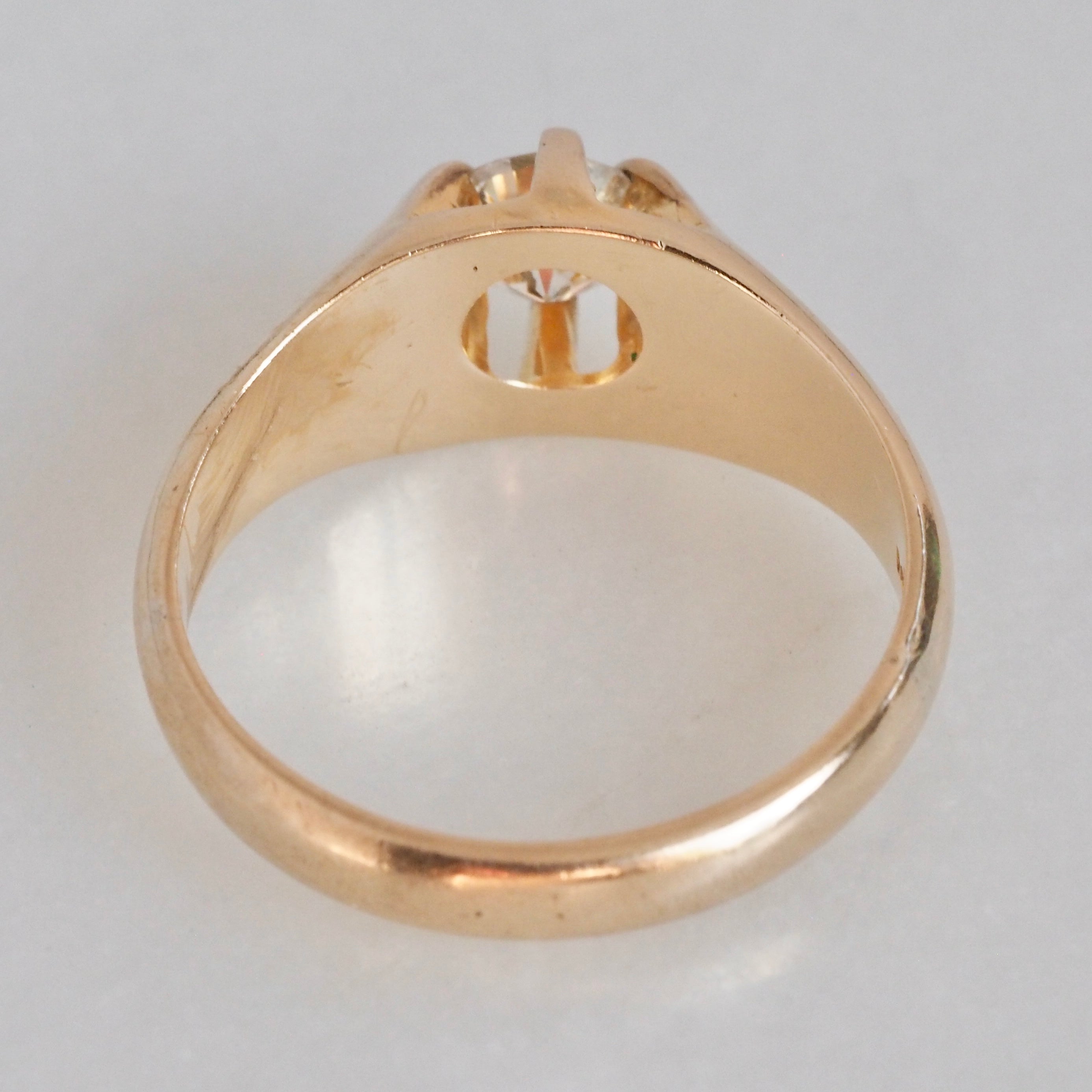 Antique 14k Gold Transitional Diamond Belcher Set Ring